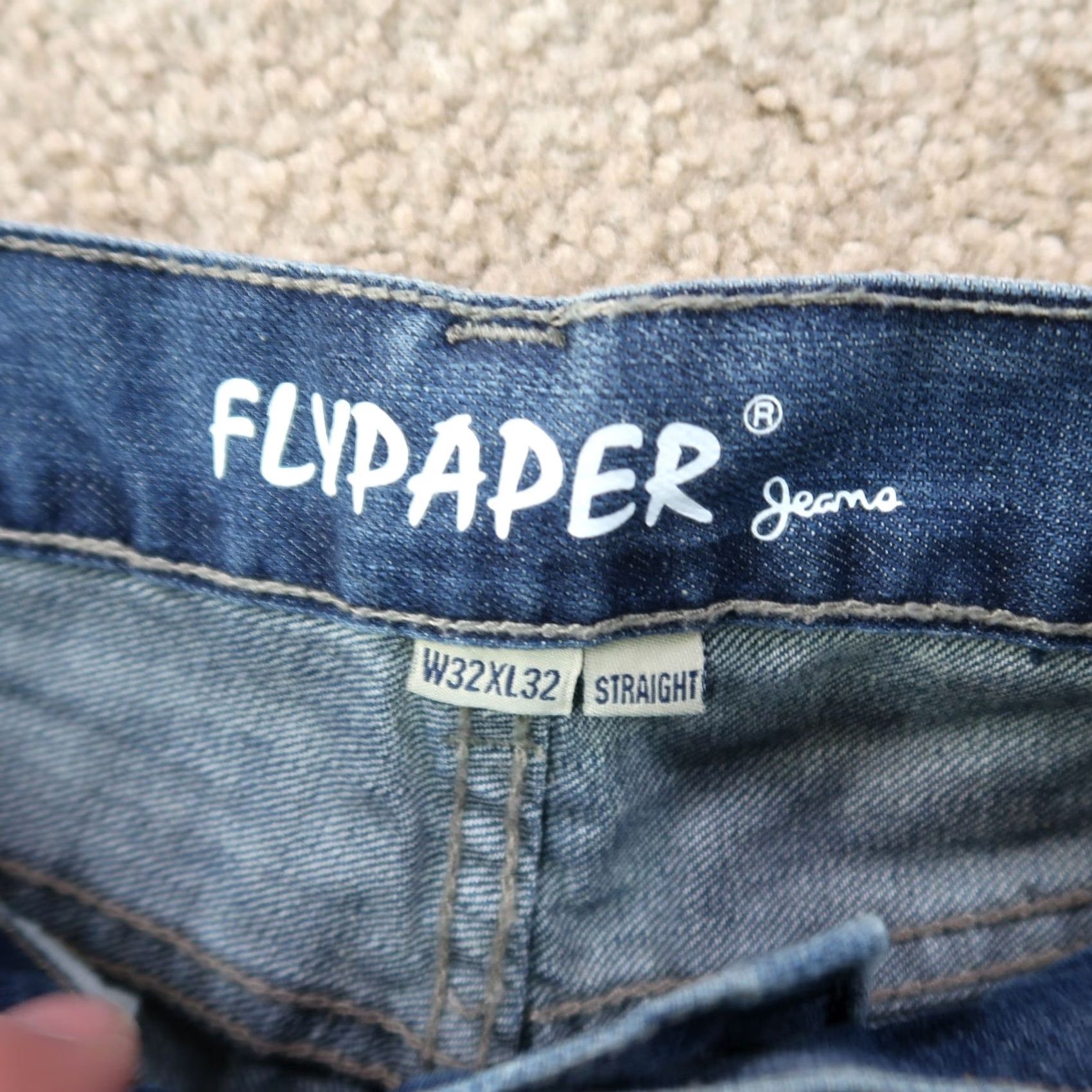 Denime Flypaper Jeans Men's 32x32 Blue Denim Belted Straight Leg 5-Pocket Mid Rise Distressed Stretch Regular Size US 32 / EU 48 - 5 Thumbnail