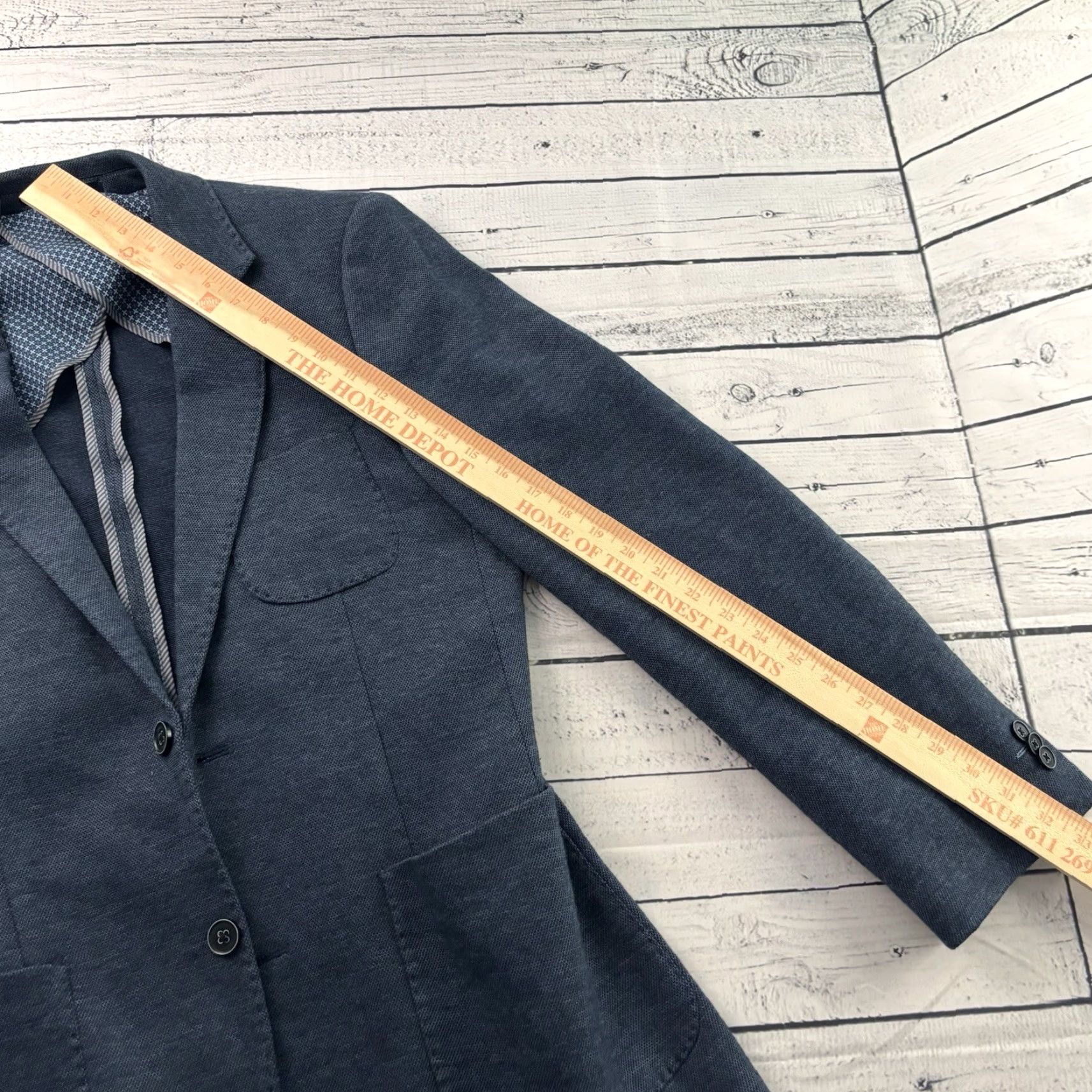 Vintage 7 Diamonds Blazer Jacket Mens M Blue Two-Button Notch Lapel Solid Regular Fit Blazer Size 40R - 5 Thumbnail