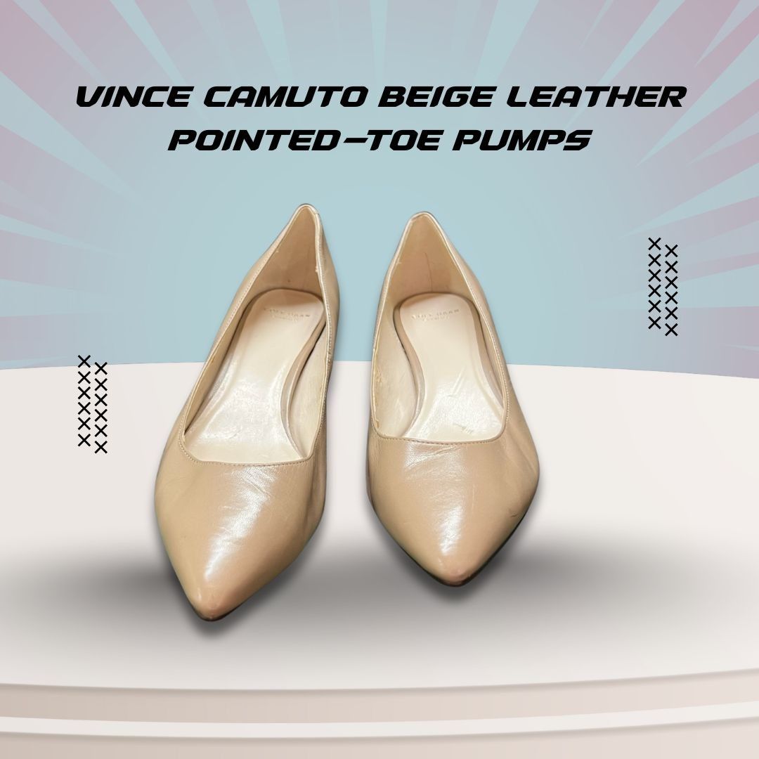 Vince Camuto Vince Camuto Beige Leather Pointed-Toe Pumps Size 9 Stylish Size US 9 / IT 39 - 1 Thumbnail