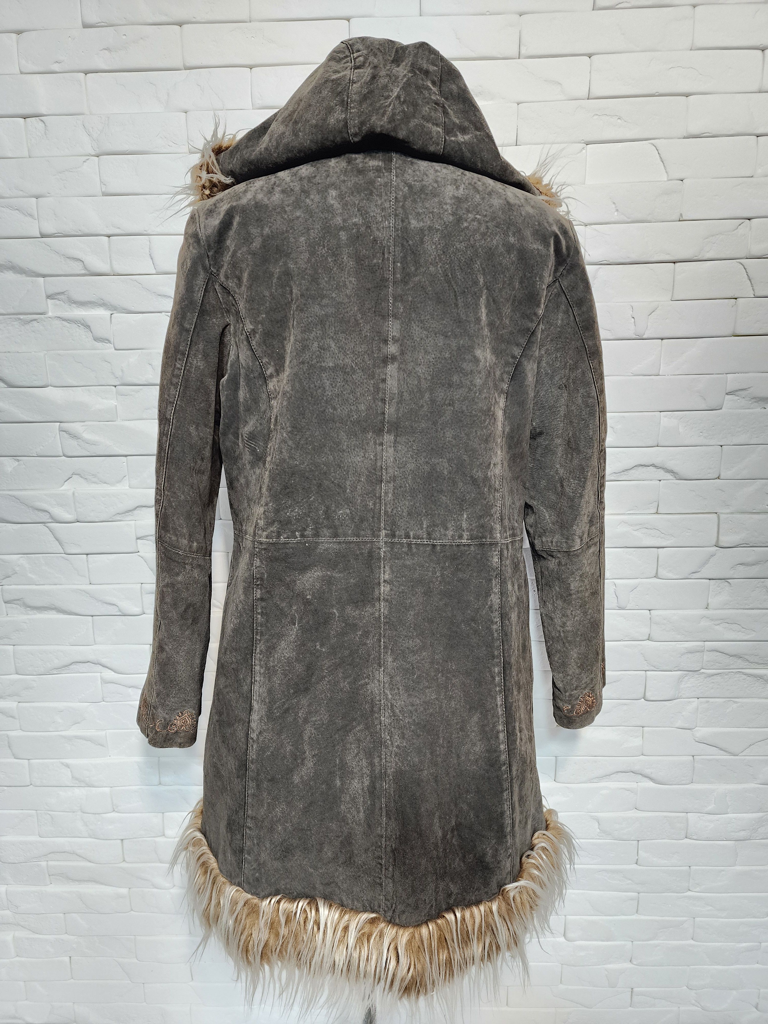Designer Women's suede long jacket with hood. Size XL / US 12-14 / IT 48-50 - 4 Thumbnail