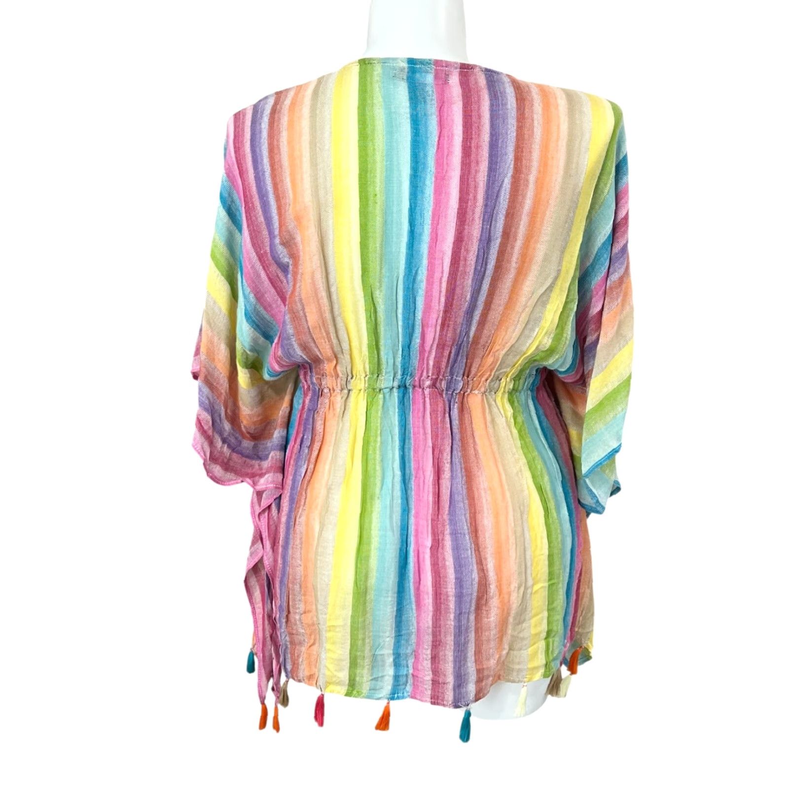 Vintage ACCESSORY ST Rainbow Peasant Chiffon Cinch Waist Blouse One Size 100% Rayon Size ONE SIZE - 6 Thumbnail