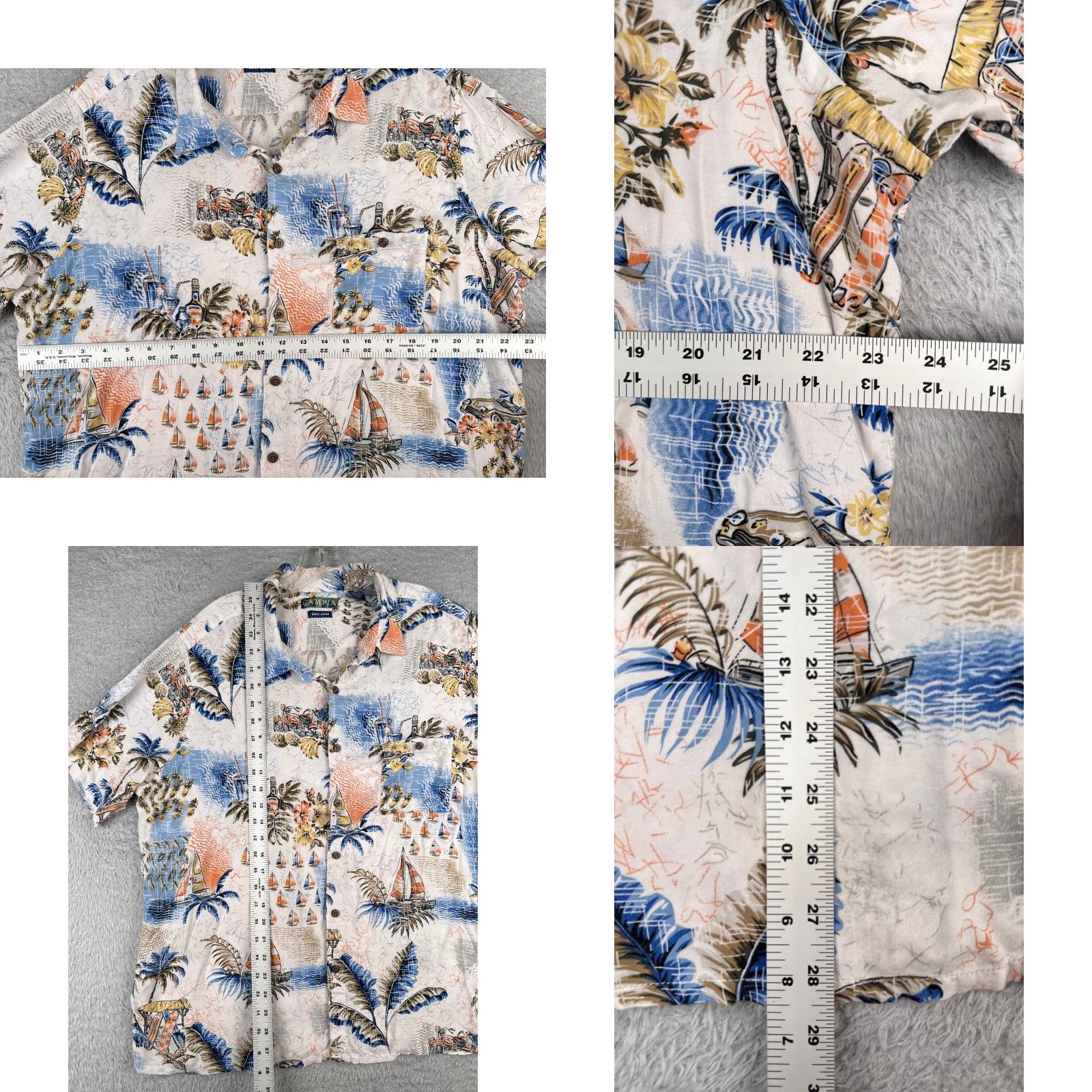 Vintage Campia Shirt Adult 2XL White Sailboat Classic Cars 100% Rayon Hawaiian Campia Moda Men Button-Up Short Sleeve Floral Casual Shirt Size US XXL / EU 58 / 5 - 8 Thumbnail