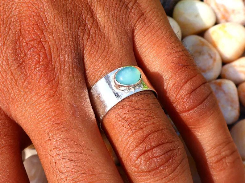 Handmade Chalcedony Ring, Handmade 925 Silver Band, March Birthstone Size ONE SIZE - 7 Thumbnail