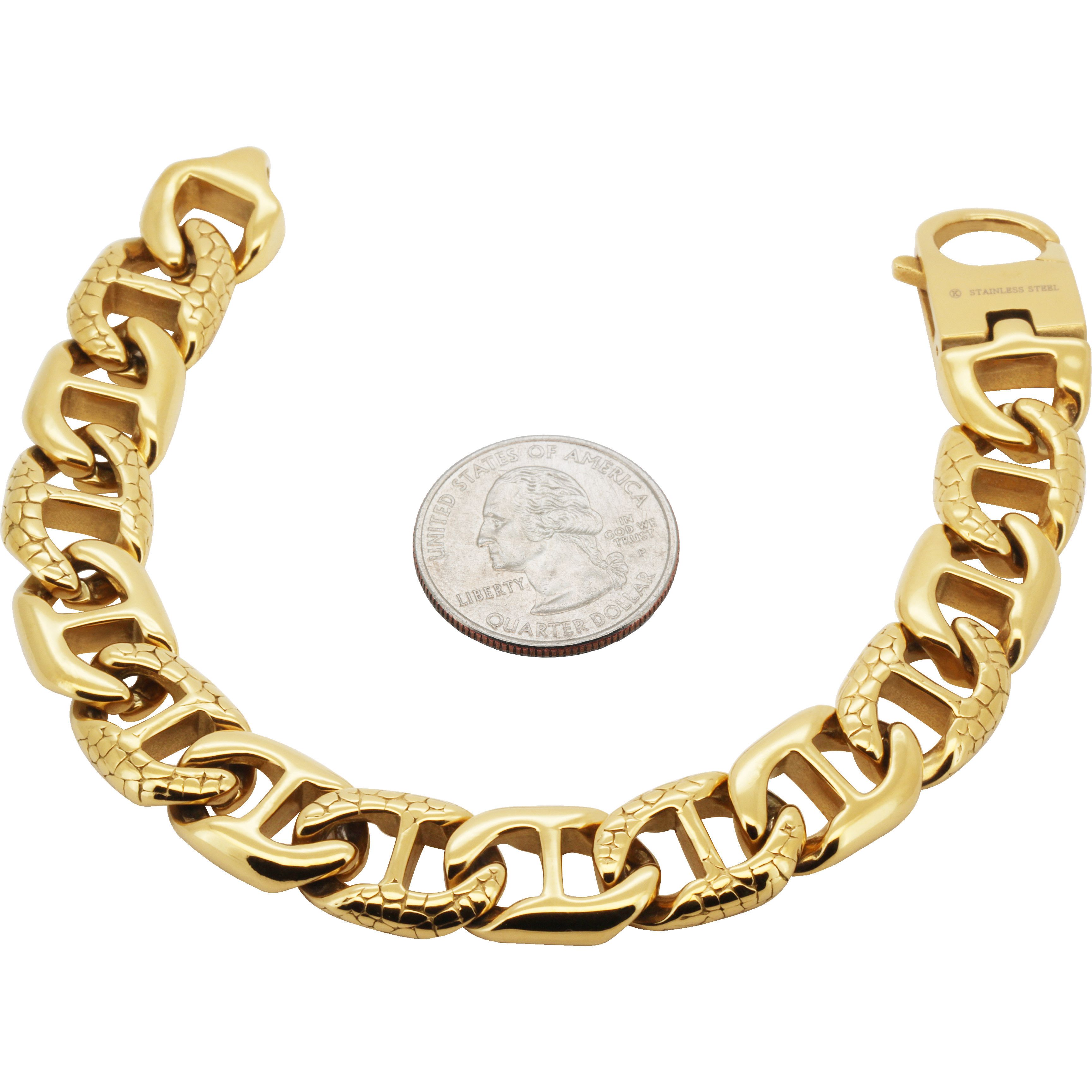 Other 316L SS 18k GP 13mm Textured Mariner Link Bracelet 8.5” Size ONE SIZE - 1 Thumbnail