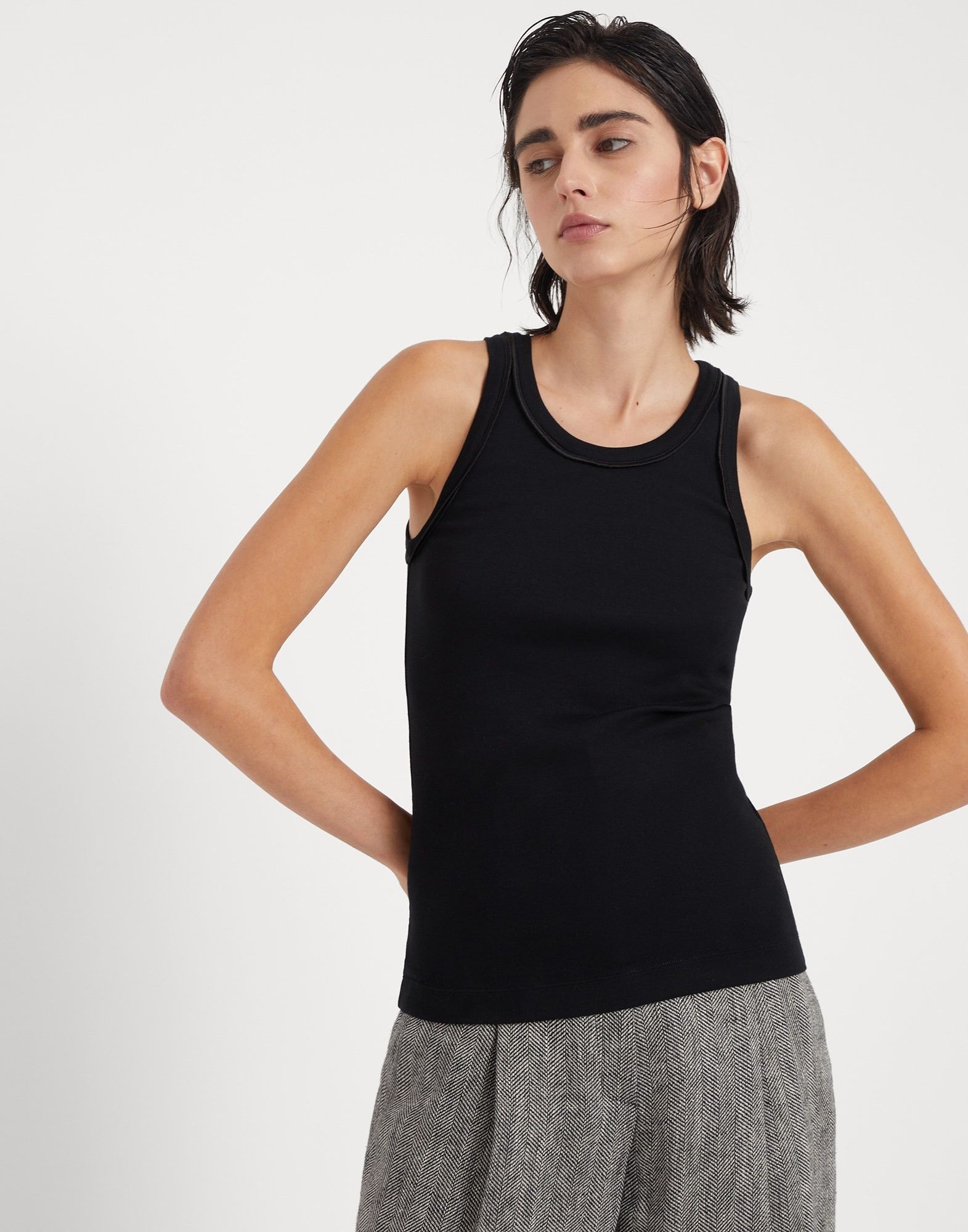 Brunello Cucinelli o1w1db10825 Tank Top in Oxford/Black Size S / US 4 / IT 40 - 1 Thumbnail