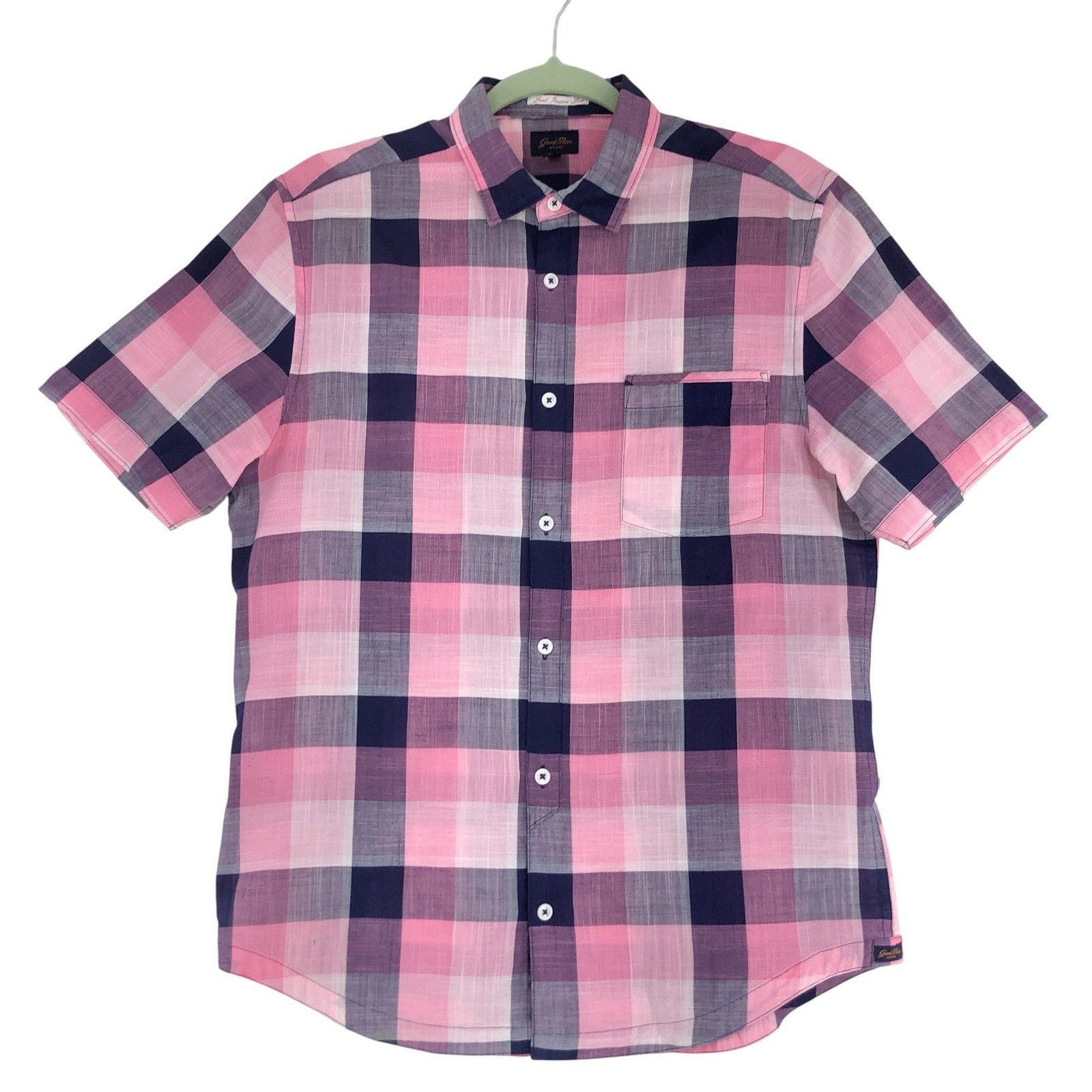 Good Man Brand GoodMan Brand Shirt S Pink Navy Plaid Short Sleeve TINY FLAW Size US S / EU 44-46 / 1 - 1 Thumbnail