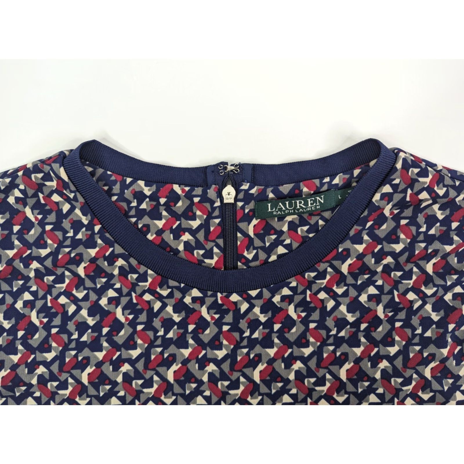Ralph Lauren Lauren Ralph Lauren Meilyr Knit Geometric Pattern Top Navy Zip Womens Size L Short Sleeve Regular Fit Fashion-pullovers Size L / US 10 / IT 46 - 7 Thumbnail
