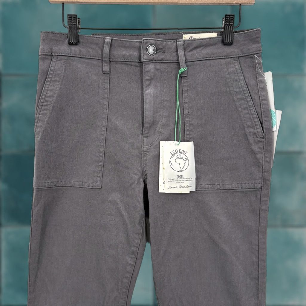 Vintage Cosmic Blue Love Liya Eco Bootcut Pants Womens 29P Gray Twill Patch Pockets NWT Size 29" - 1 Thumbnail