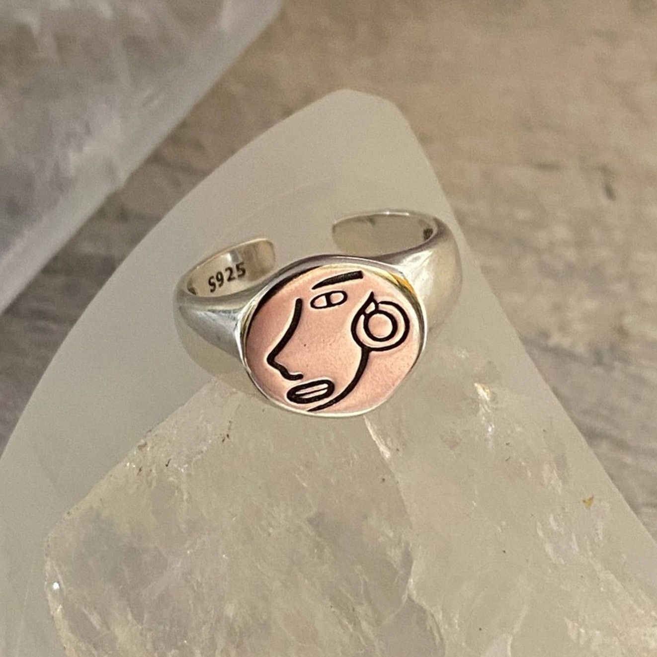 The Unbranded Brand Sterling Silver Portrait Icon Adjustable Minimalist Ring Size ONE SIZE - 1 Thumbnail