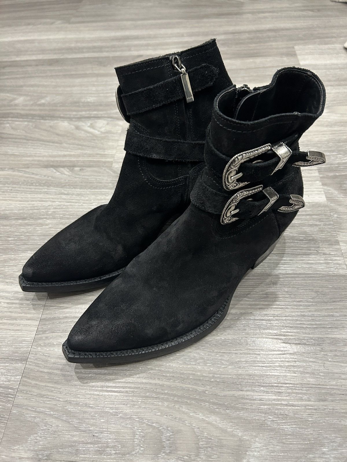 (Desc) Saint Laurent Lukas Belt Buckle Boots in Black, Women's (Size 8)