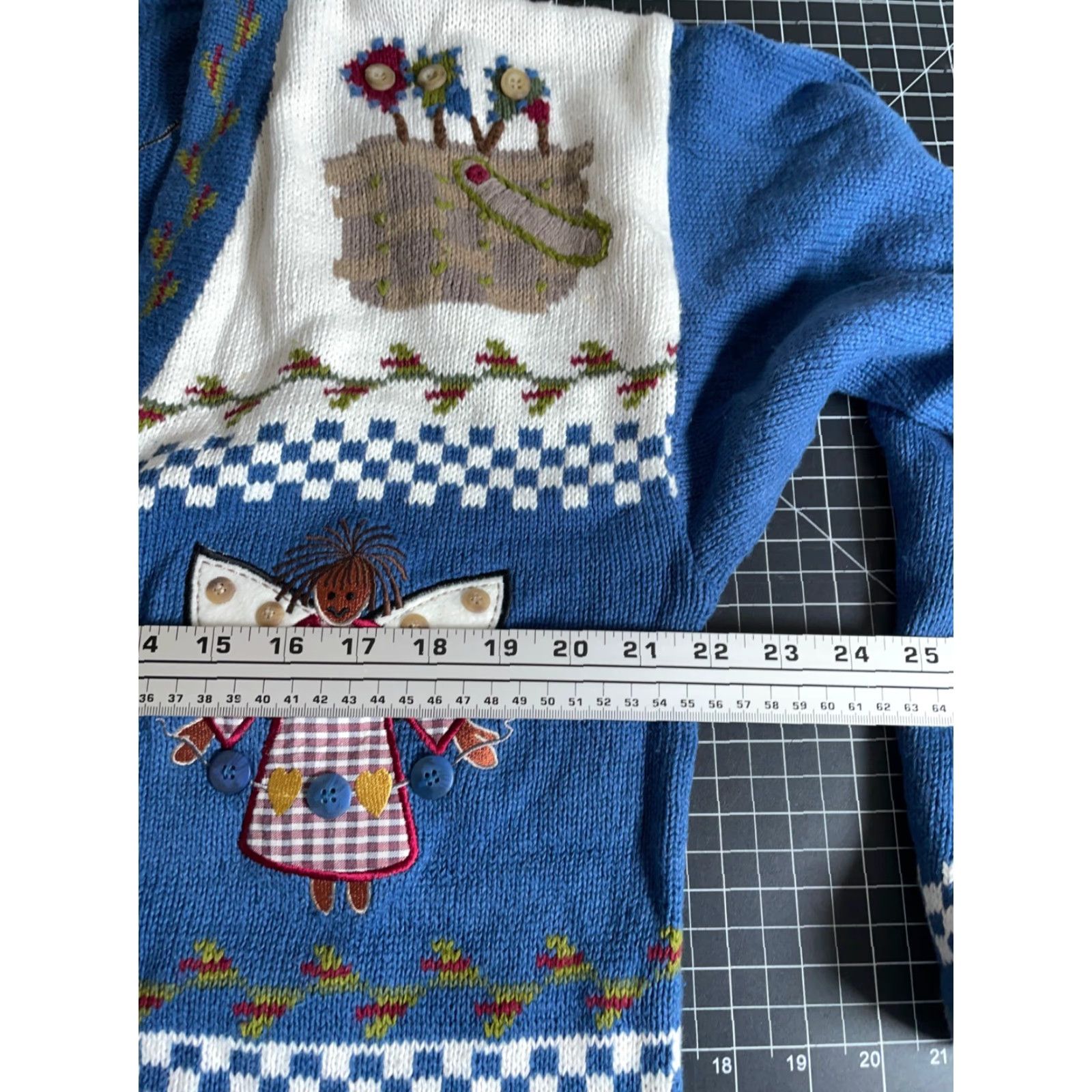 Quacker Factory VINTAGE Quacker Factory Cardigan Womens Medium Blue Angel Plants Grandma Sweater Size M / US 6-8 / IT 42-44 - 5 Thumbnail