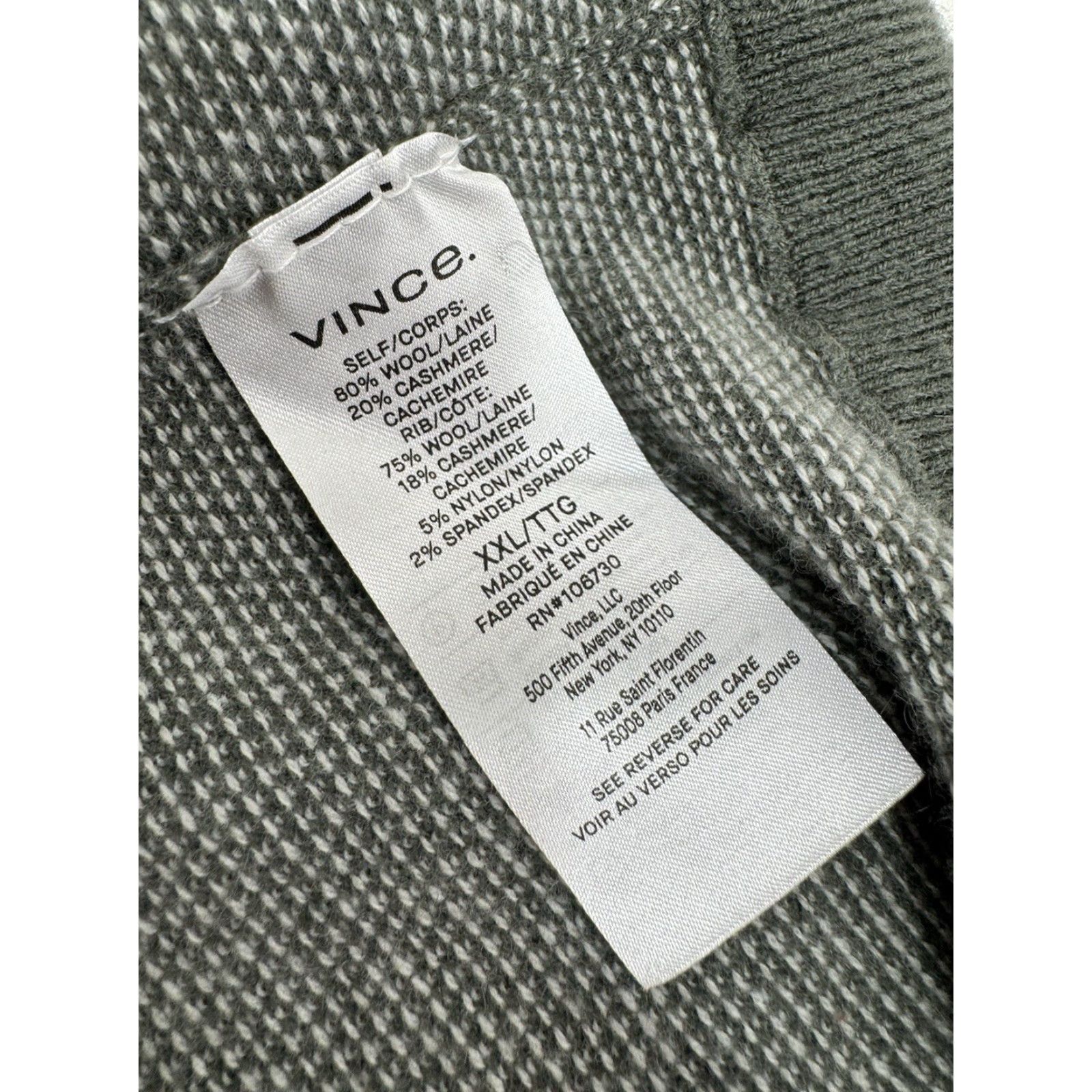 Vince Vince - Cashmere Blend Mens XXL Sweater - Knit Pullover, Grayish Olive White - 2XL, Long Sleeve, MENS Size US XXL / EU 58 / 5 - 5 Thumbnail