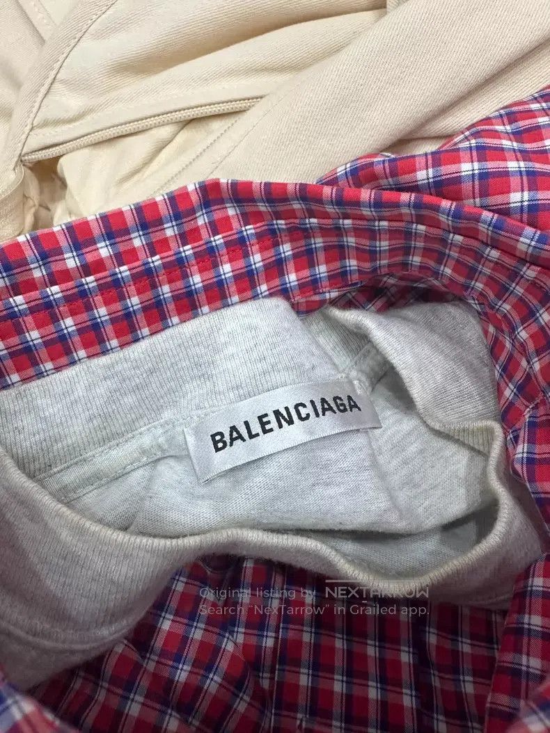 Balenciaga Balenciaga Red and White Plaid Short Sleeve Shirt Size XXS / US 00 / IT 34 - 4 Thumbnail