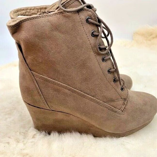Vintage VINTAGE Report Poet Wedge Boots Women's Size 10 M Brown Zip Lace High Heel Air Force Size US 10 / IT 40 - 4 Thumbnail
