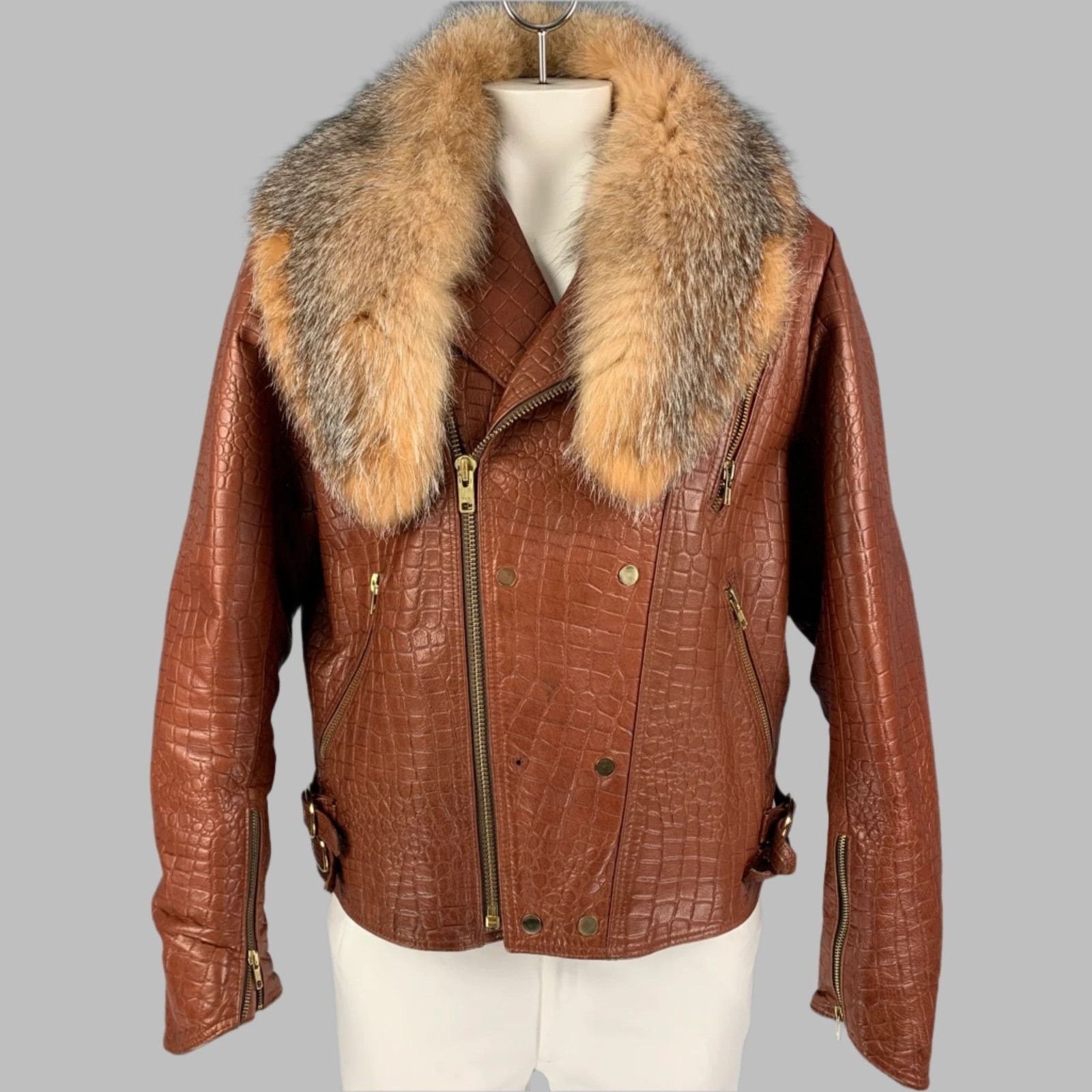 Other JAKE WOOD Size XL Brown Embossed Leather Biker Jacket Size US XL / EU 56 / 4 - 1 Thumbnail