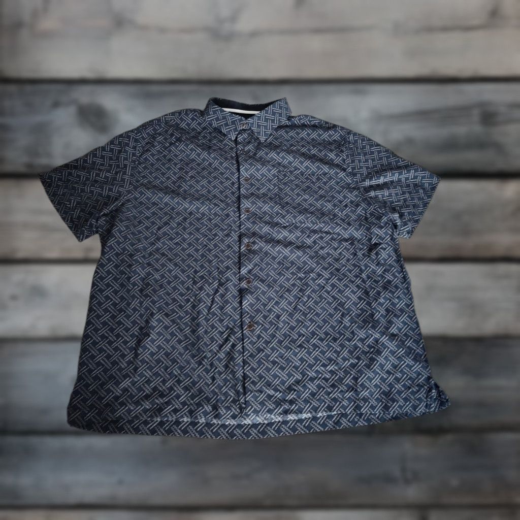 Nat Nast Nat Nast Button-Up Shirt Mens 2XL Blue Geometric Silk Blend Short Sleeve Casual Nautical Size US XXL / EU 58 / 5 - 1 Thumbnail