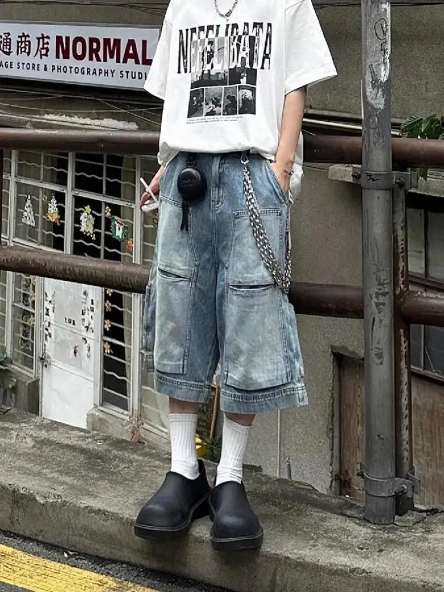 Japanese Brand Loose straight leg multi pocket denim shorts Size US 32 / EU 48 - 2 Thumbnail