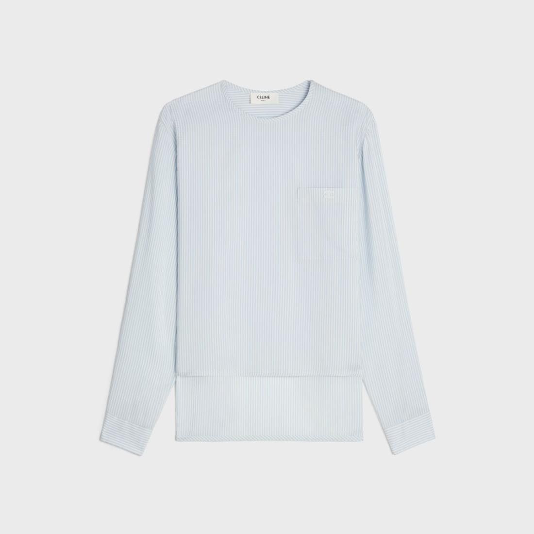 Celine o1bcso1str0824 Pure Collar Blouse Striped Silk in Light Blue Size XS / US 0-2 / IT 36-38 - 1 Thumbnail