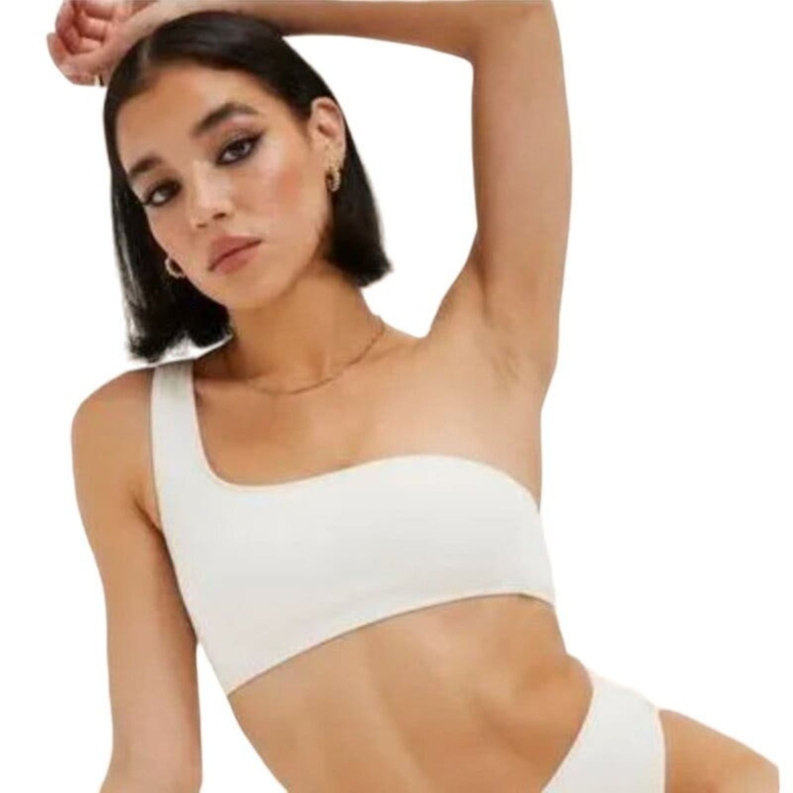 Good American Good American Crinkle Hot Shoulder Swim Top Ivory 3/4 L/XL Size ONE SIZE - 1 Thumbnail