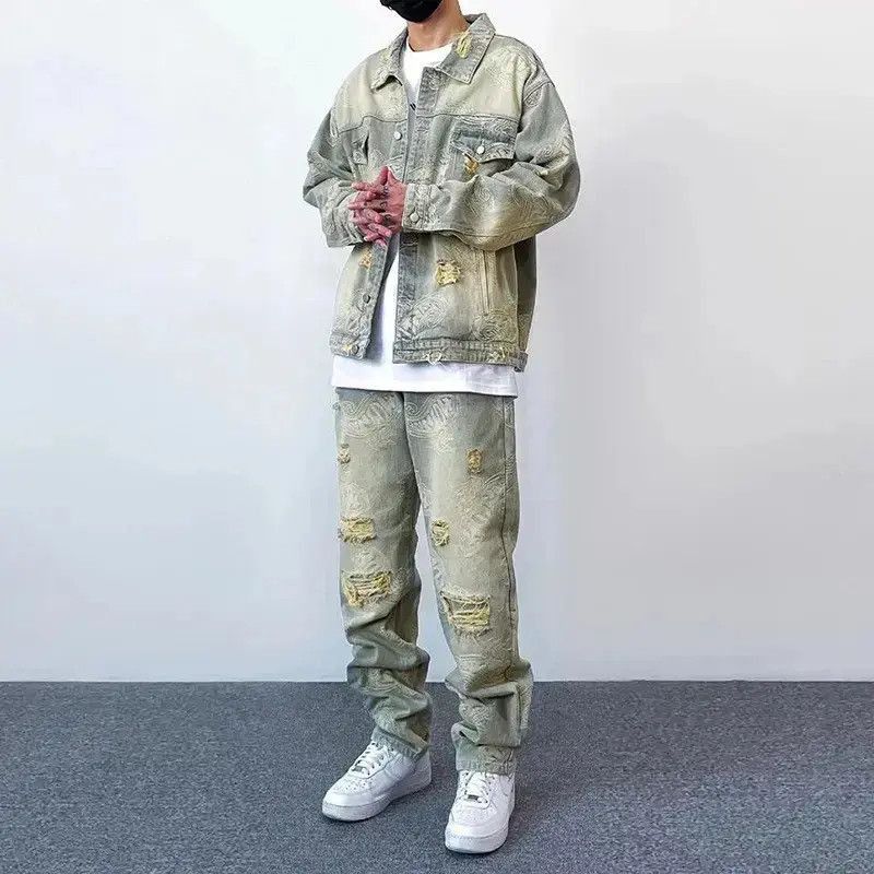 Japanese Brand Distressed Hole Ripped Washed Paisley Full Print Jeans Pant Size US 32 / EU 48 - 4 Thumbnail
