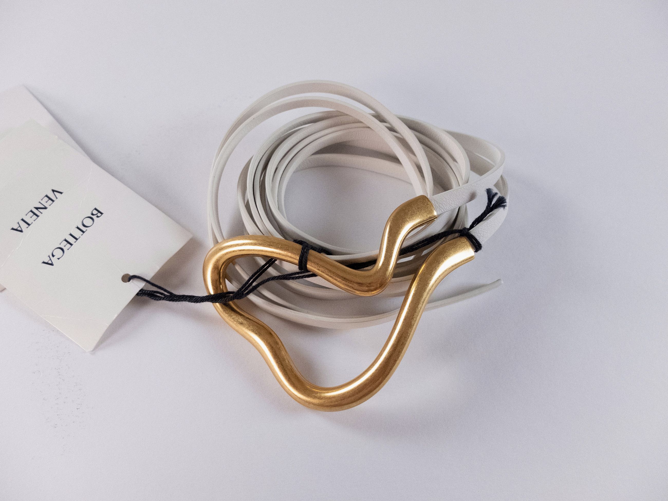 Bottega Veneta BOTTEGA VENETA white gold decorative buckle thin belt Size ONE SIZE - 4 Thumbnail
