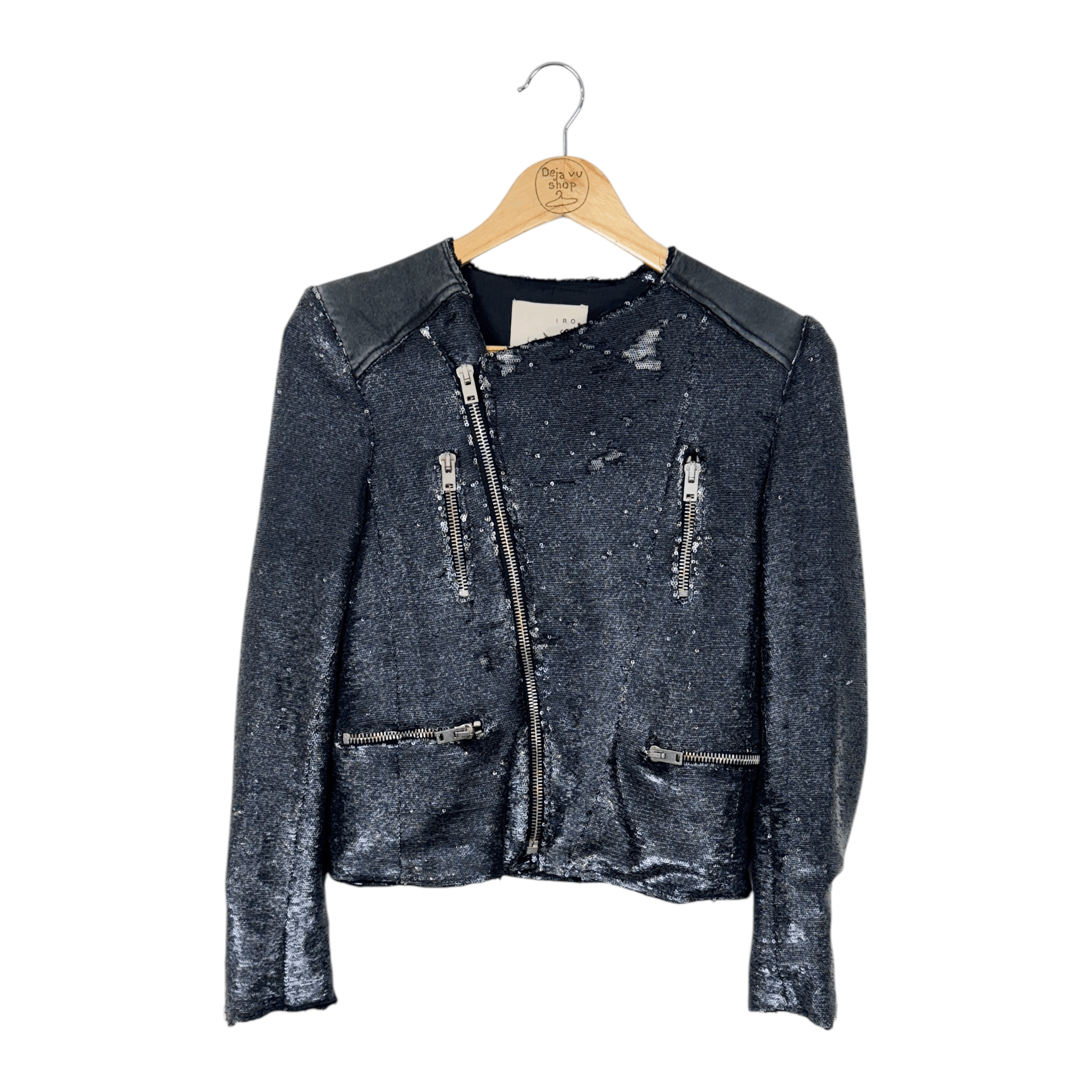 Iro Cuzia Sequin Moto Leather Jacket Fancy Sparkly Size S / US 4 / IT 40 - 1 Thumbnail