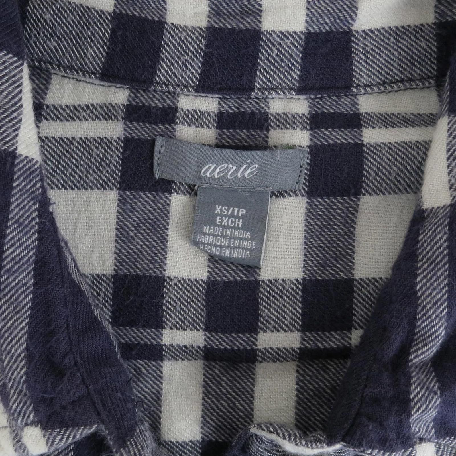 Other Aerie Navy/Purple and White Plaid Button-Up Flannel Shirt XS Size XS / US 0-2 / IT 36-38 - 3 Thumbnail