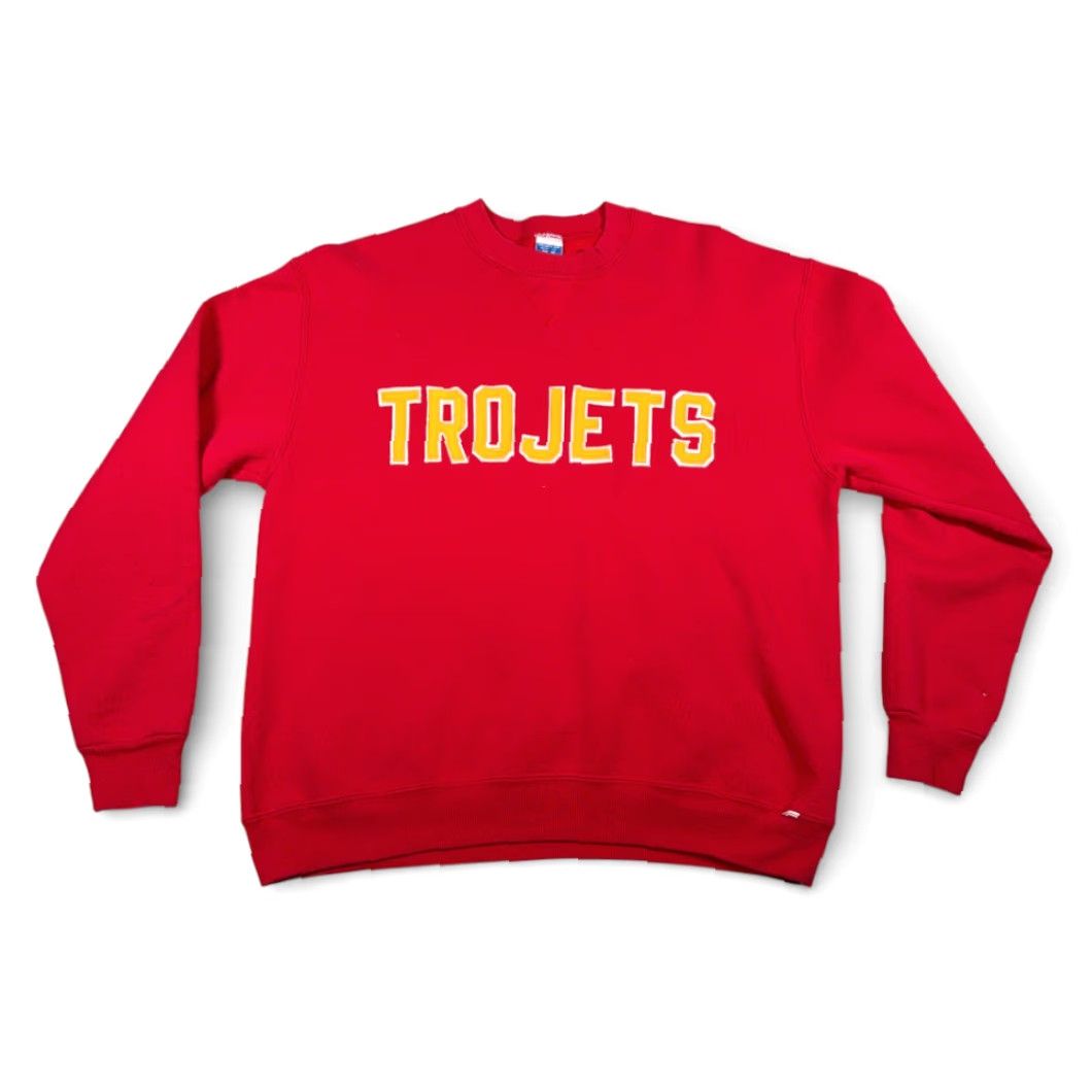 Russell Athletic VINTAGE Russell Athletic Red Crew Neck Pullover Sweater Mens Medium USA 90s School Trojets Embroidered Graphic Print Retro Cotton Blend Size US M / EU 48-50 / 2 - 2 Thumbnail