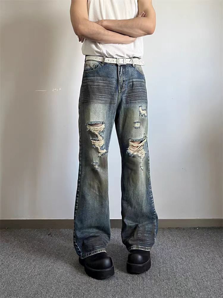 Japanese Brand × Jean Vintage Dirty Dye Hole Breaking Loose Wide Leg Street Jeans Size US 32 / EU 48 - 1 Thumbnail