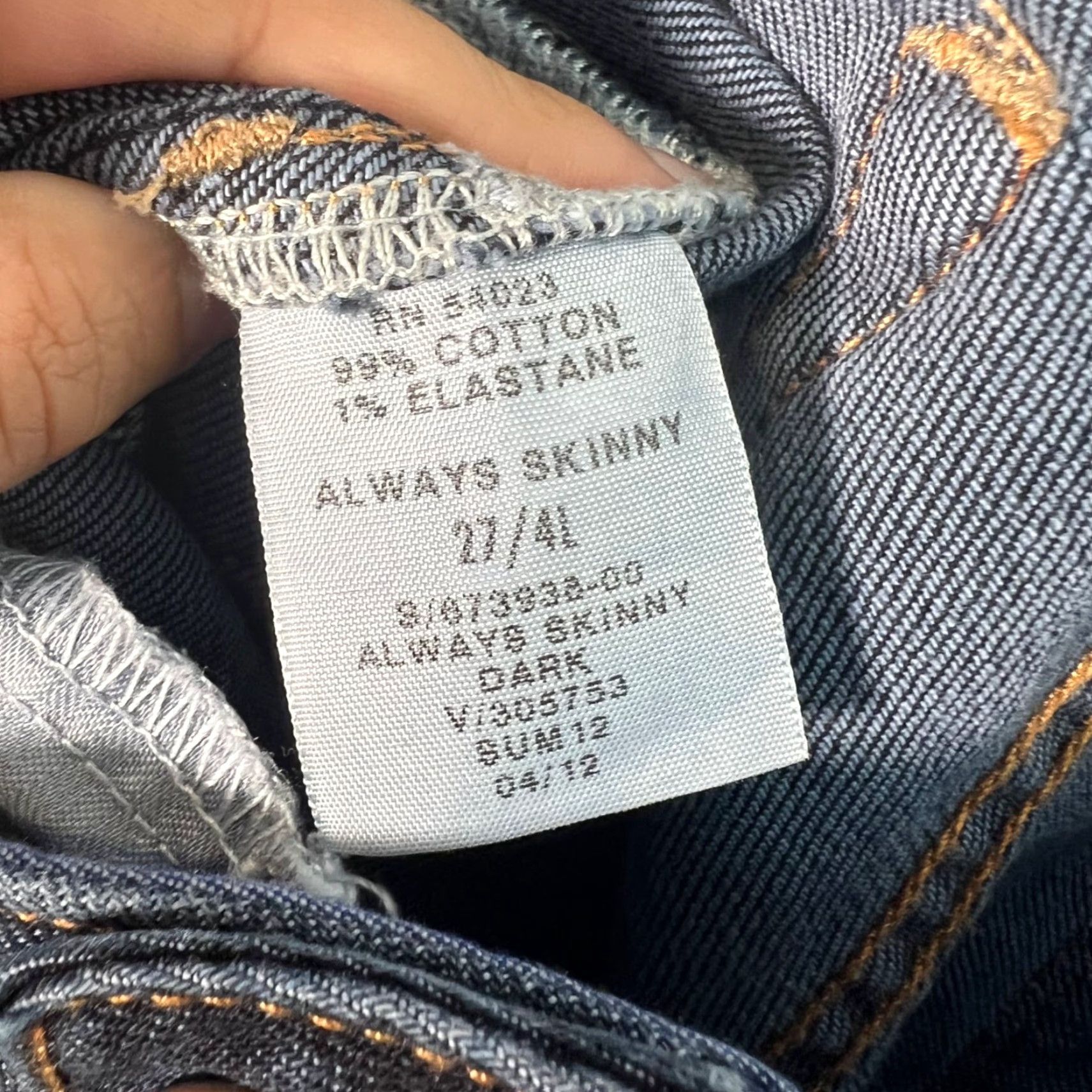 Gap GAP 1969 Always Skinny Jeans Womens 27 Dark Wash Denim Slim Stretch Adult 27 / 4L Blue Womens Jeans Size 27" / US 4 / IT 40 - 5 Thumbnail