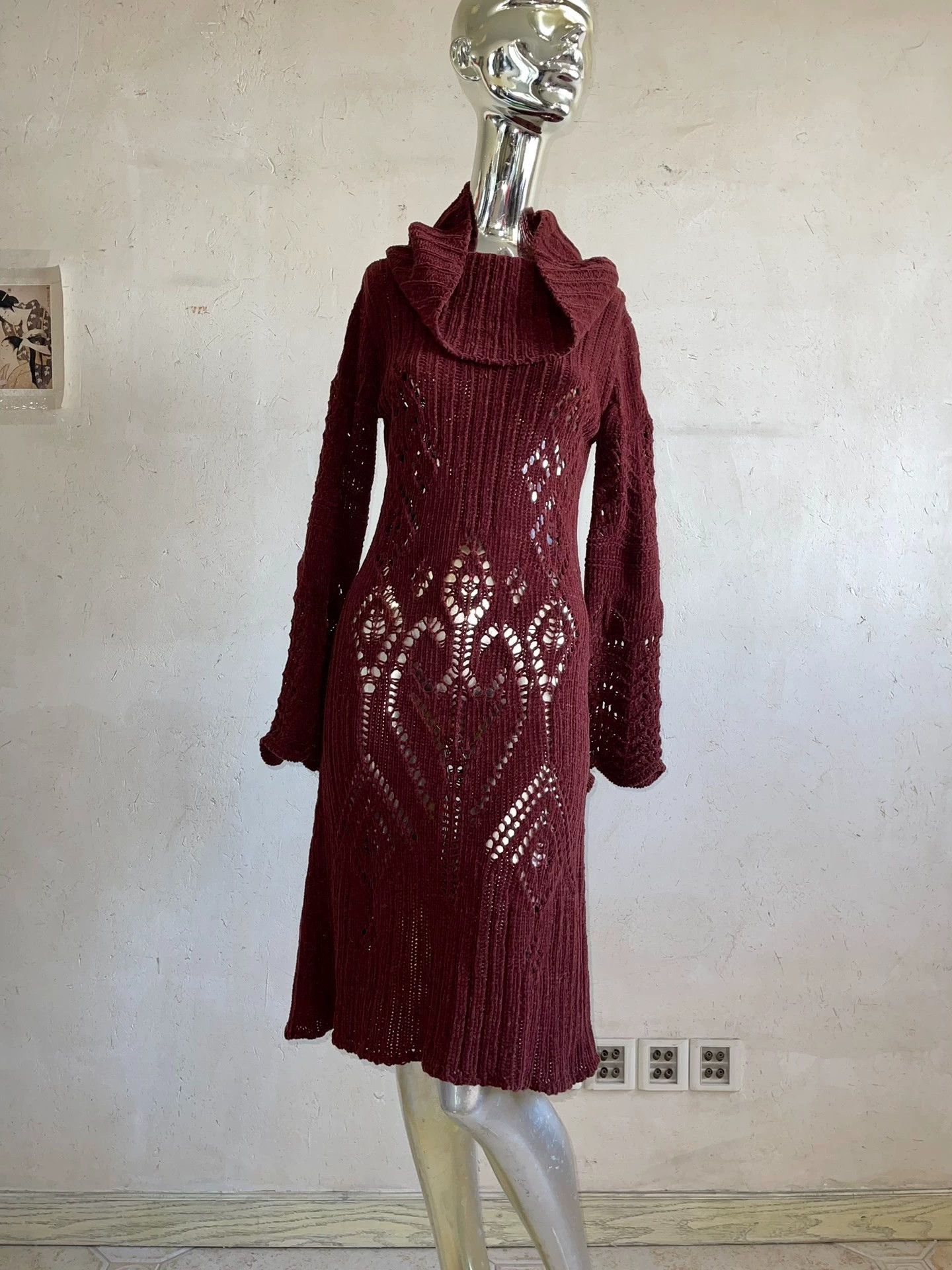 Jean Paul Gaultier JPG Burgundy Cutout Two-Way Collar/One-Shoulder Knit Dress S Size S / US 4 / IT 40 - 1 Thumbnail