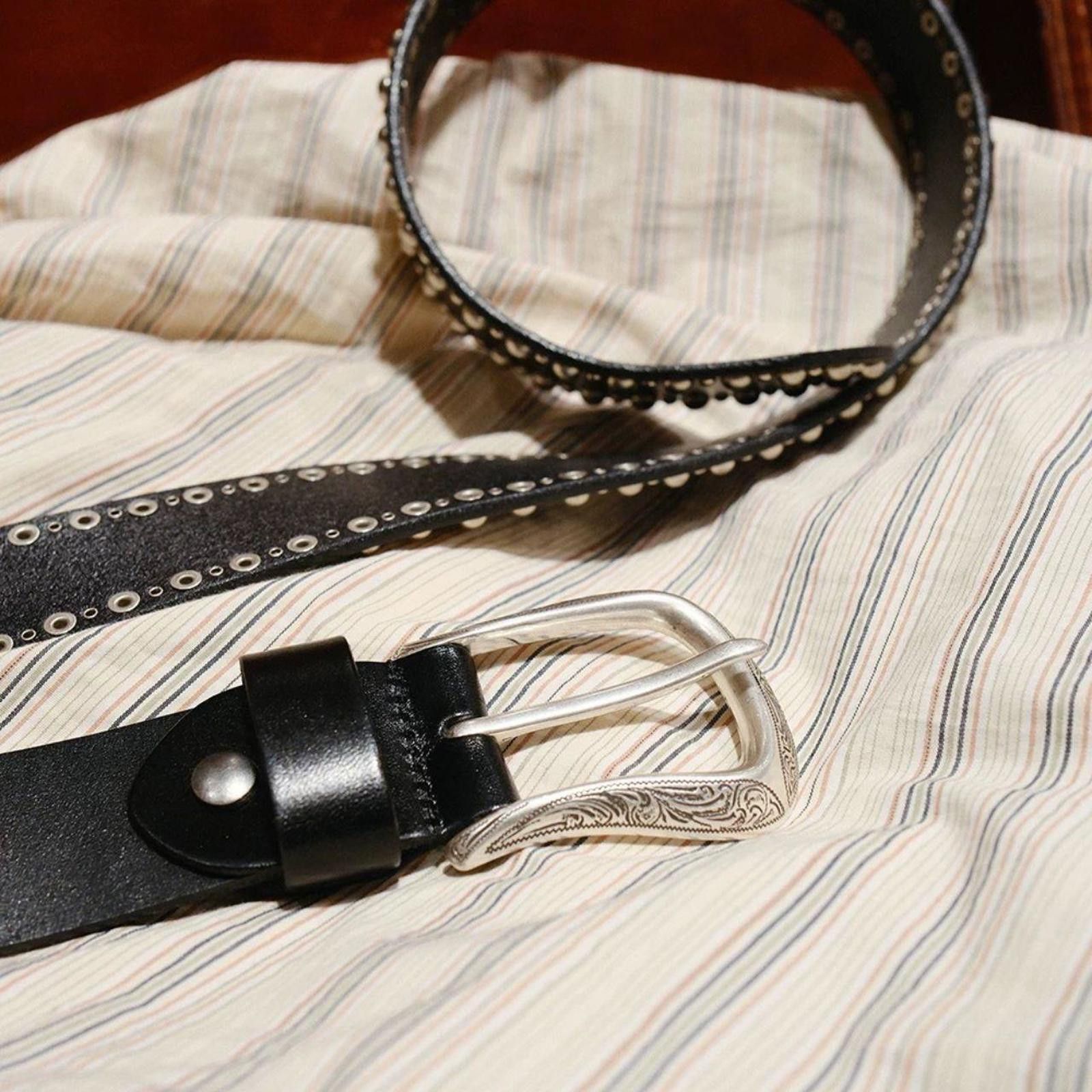 Japanese Brand Unisex Genuine Leather Studded Pin Buckle Belt Size ONE SIZE - 8 Thumbnail