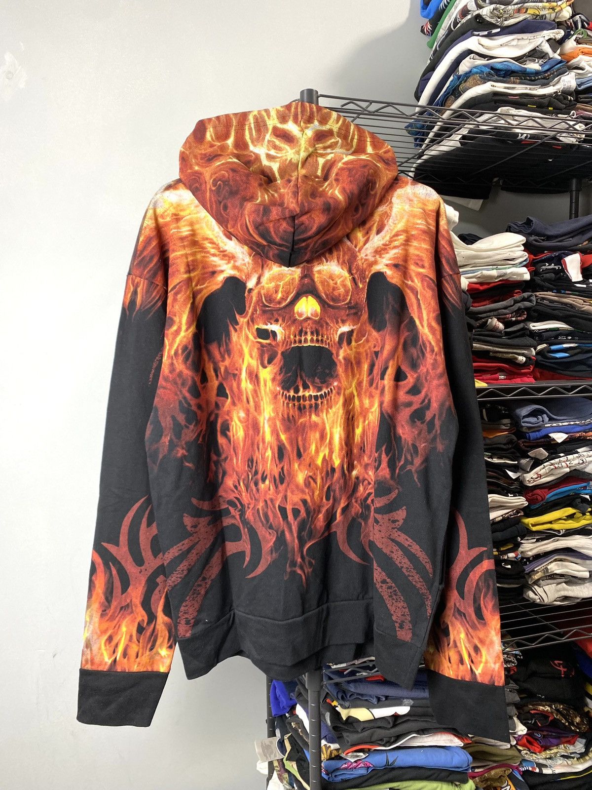 Hysteric Glamour Vintage Skull Fire Zip Hoodie Affiction Jnco Full Print Size US L / EU 52-54 / 3 - 1 Thumbnail