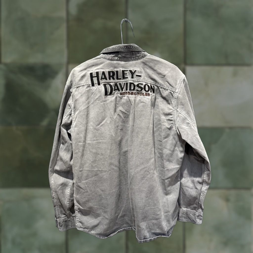 Harley Davidson Harley-Davidson Button-Up Shirt Gray Cotton Men L Short Sleeve Y2K Motorcycle Large Size US L / EU 52-54 / 3 - 1 Thumbnail