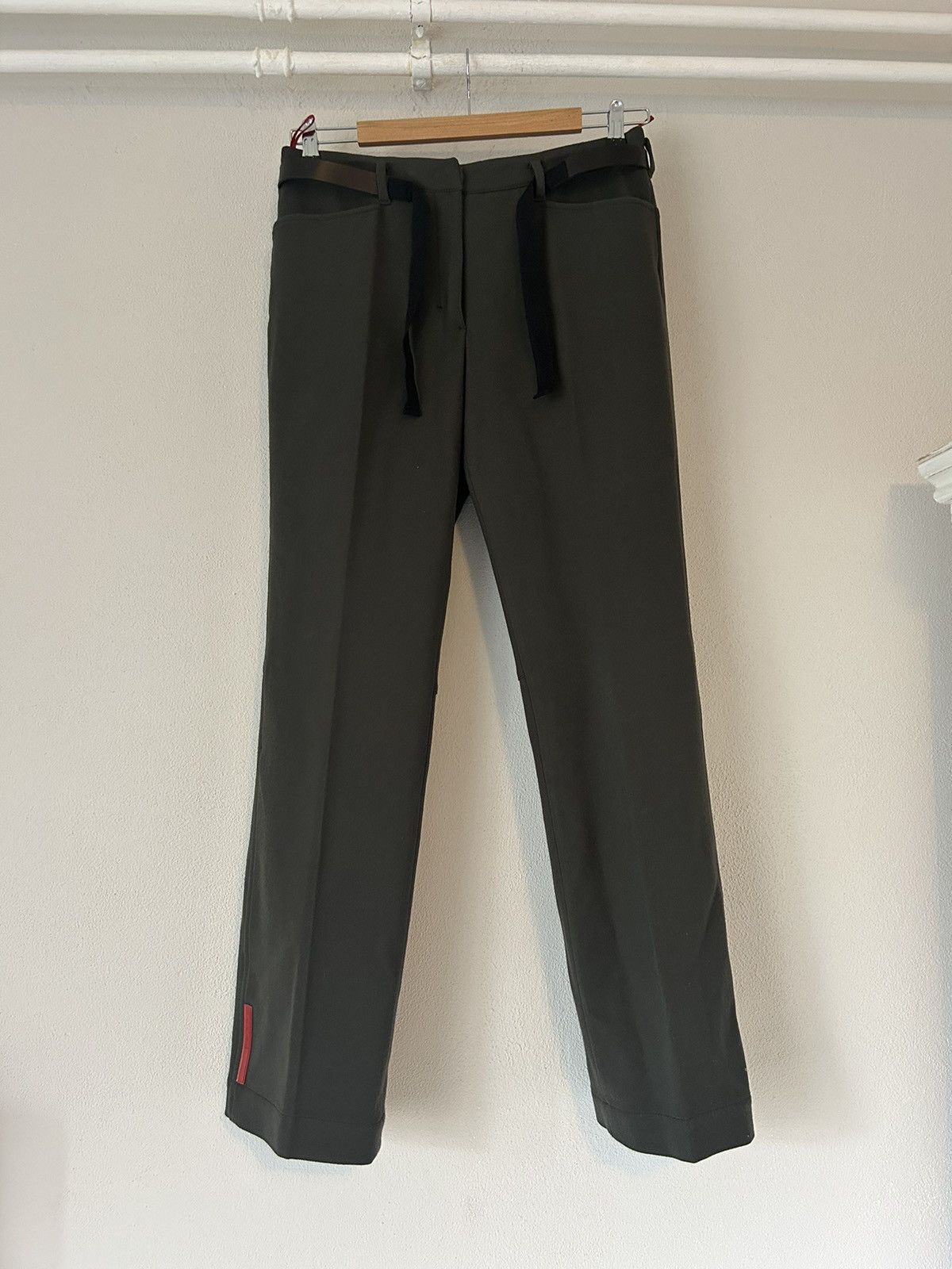 Prada Belted Green Pants with Red Logo Tab Size US 28 / EU 44 - 1 Thumbnail