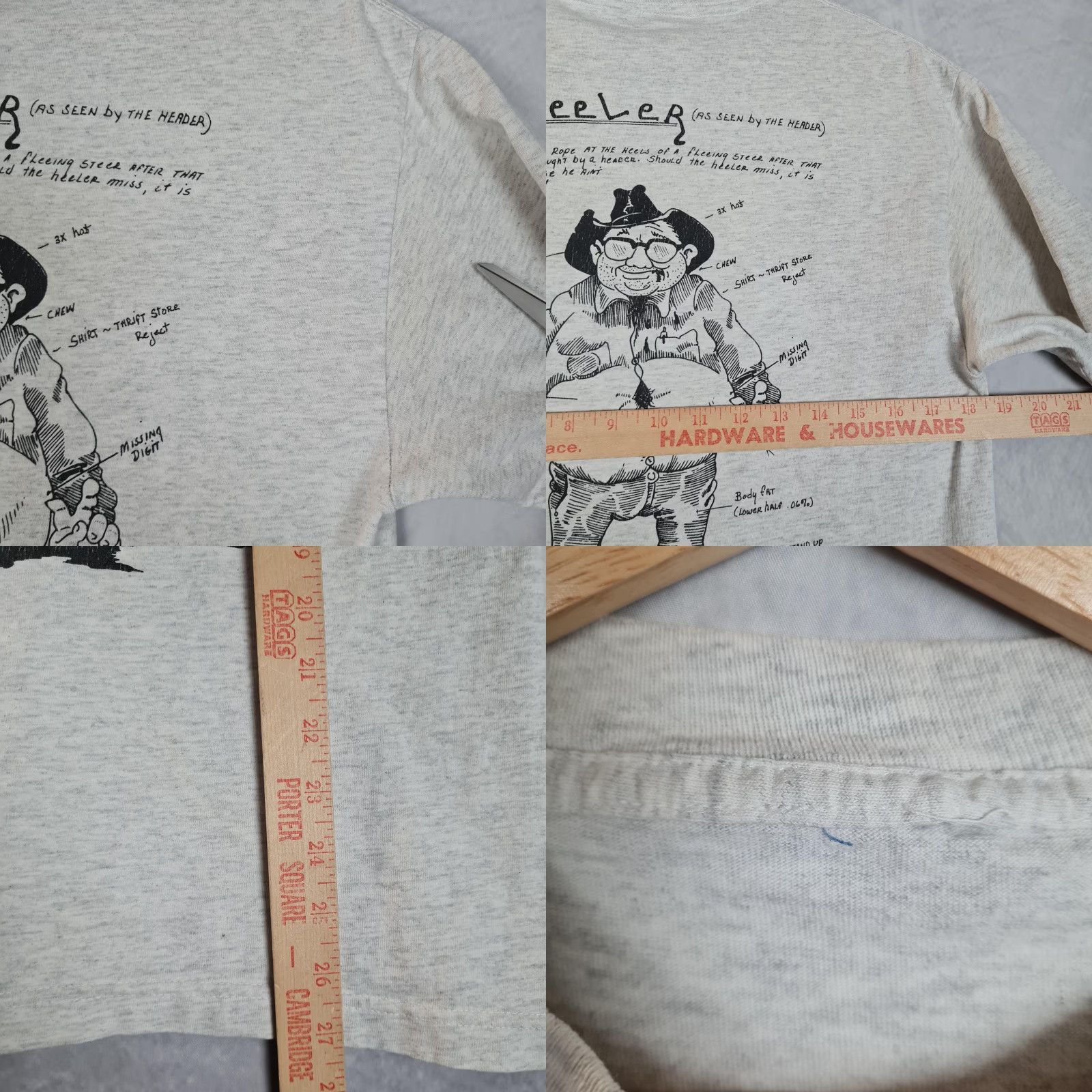 Vintage VINTAGE Mad Jack Hanks Shirt Mens Small Gray Graphic Print Double-Sided Crew Neck Cowboy Rodeo Humor Striped Heather Size US S / EU 44-46 / 1 - 10 Thumbnail