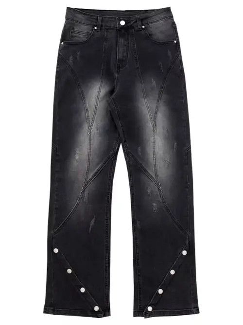 Japanese Brand × Jean Black heavyweight micro-flare buttoned wide-leg jeans Size US 32 / EU 48 - 4 Thumbnail