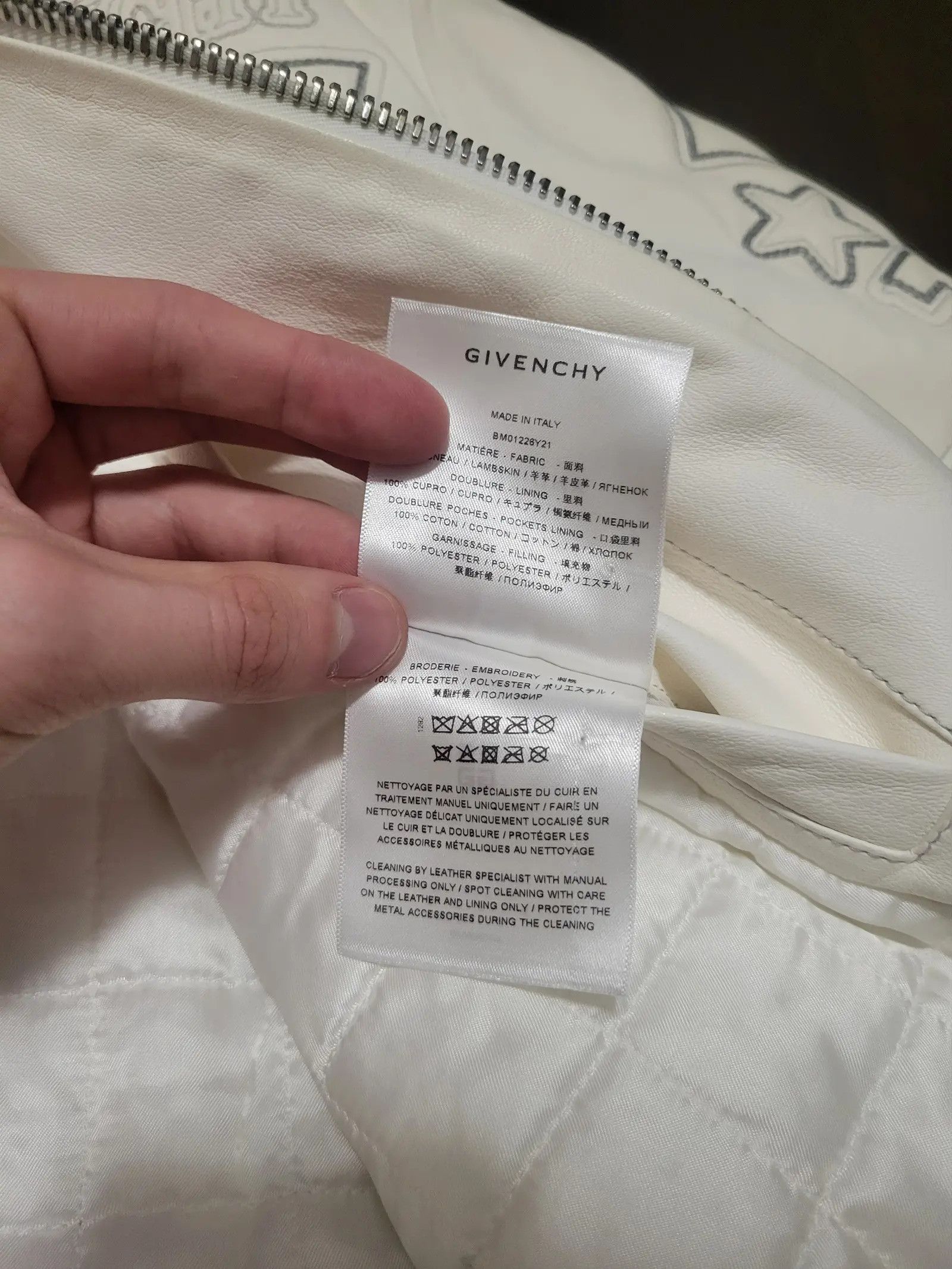 Givenchy Givenchy All Over Embroidered Quilted White Leather Jacket Size US XL / EU 56 / 4 - 7 Thumbnail