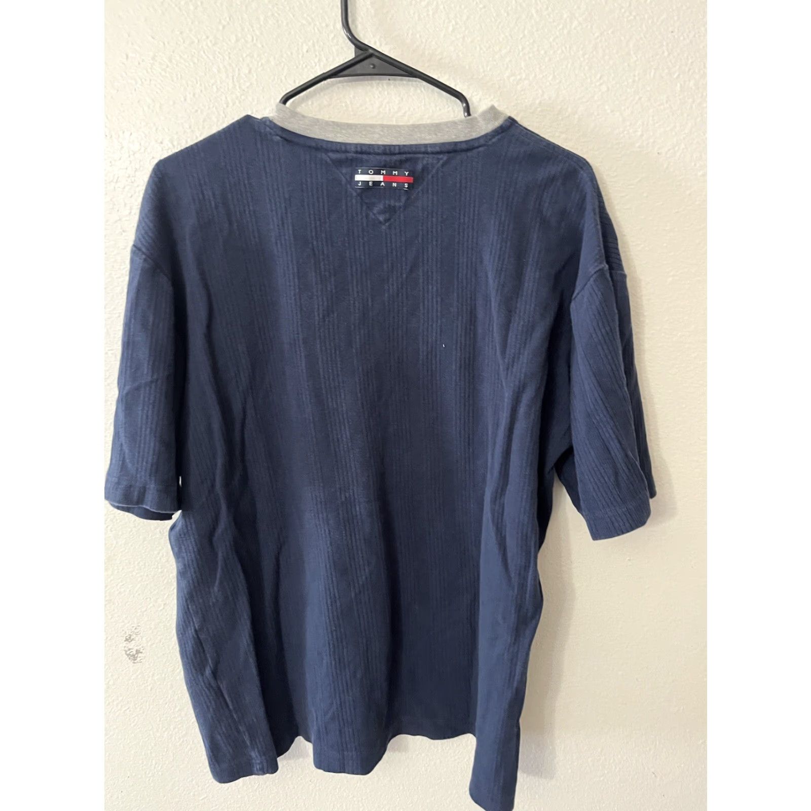 Tommy Hilfiger VINTAGE Tommy Hilfiger Tommy Jeans Pullover Sweater Long Sleeve V-Neck Ribbed Blue XL Men - 2000s Shirt? Size US XL / EU 56 / 4 - 2 Thumbnail