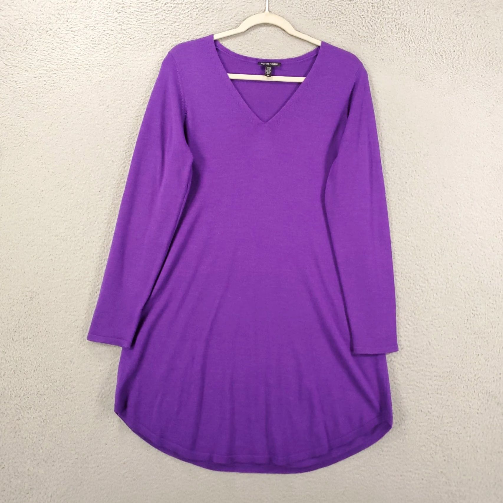 Eileen Fisher EILEEN FISHER Merino Wool Sweater Womens Small Purple Lightweight V-Neck Tunic Casual Size S / US 4 / IT 40 - 2 Thumbnail