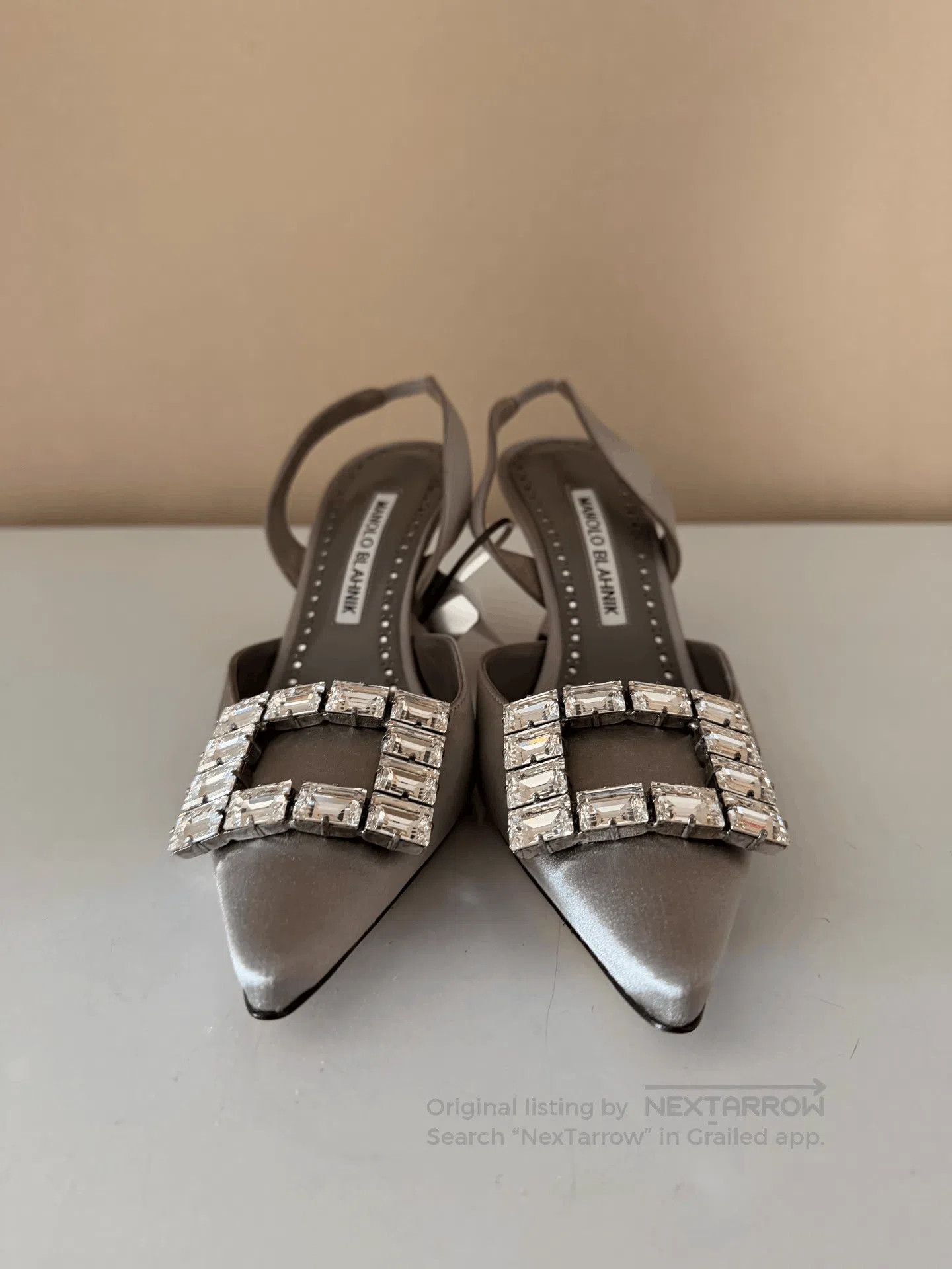 Japanese Brand Manolo Blahnik Champagne Satin Heel Sandals. Size US 6 / IT 36 - 2 Thumbnail
