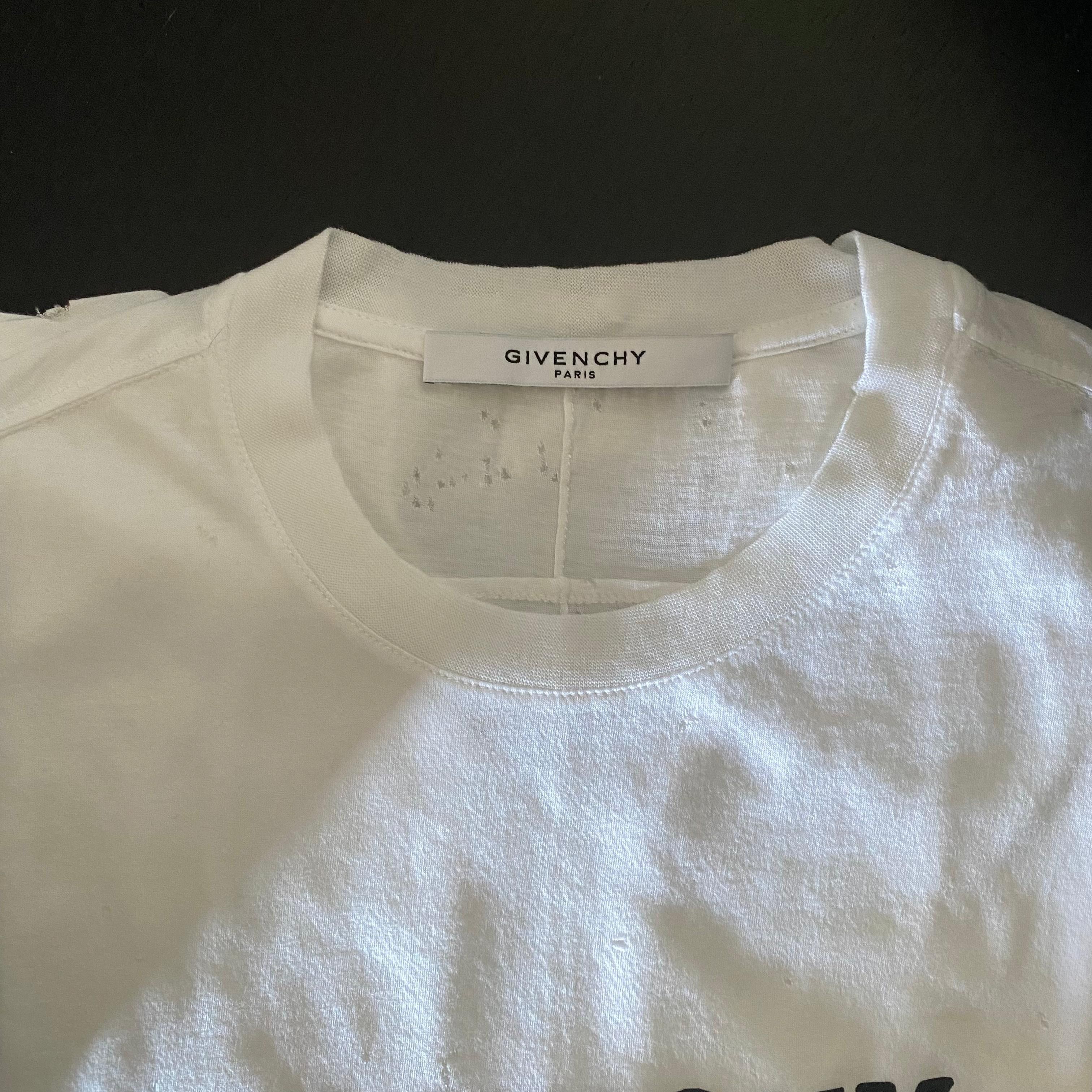 Givenchy White Pima Cotton Distressed Logo T-Shirt Size XS / US 0-2 / IT 36-38 - 6 Thumbnail