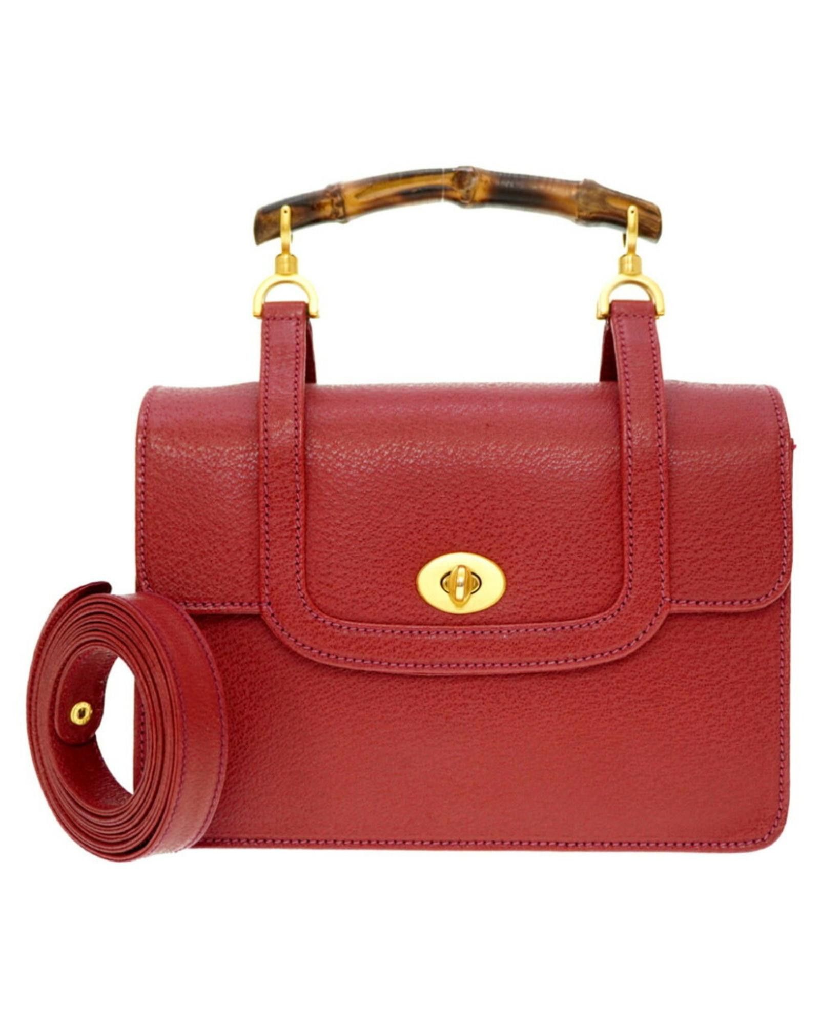 image of Gucci Sophisticated Red Leather Handbag With Gold Hardware, Women's
