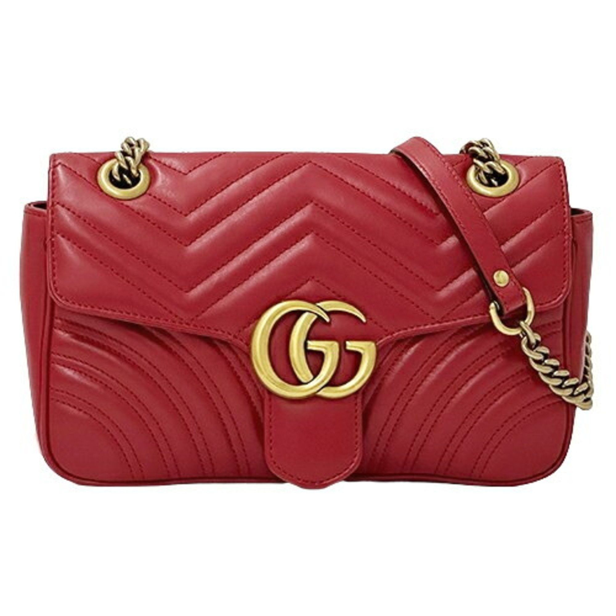 Gucci Bag Women's Shoulder GG Marmont Leather Red Chain