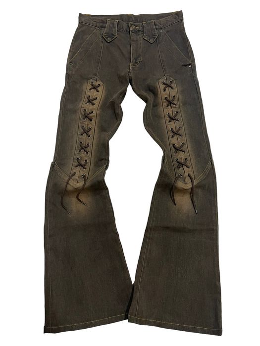 Archival Clothing Tornado Mart Lace Up Mud Wash Flared Denim Jeans