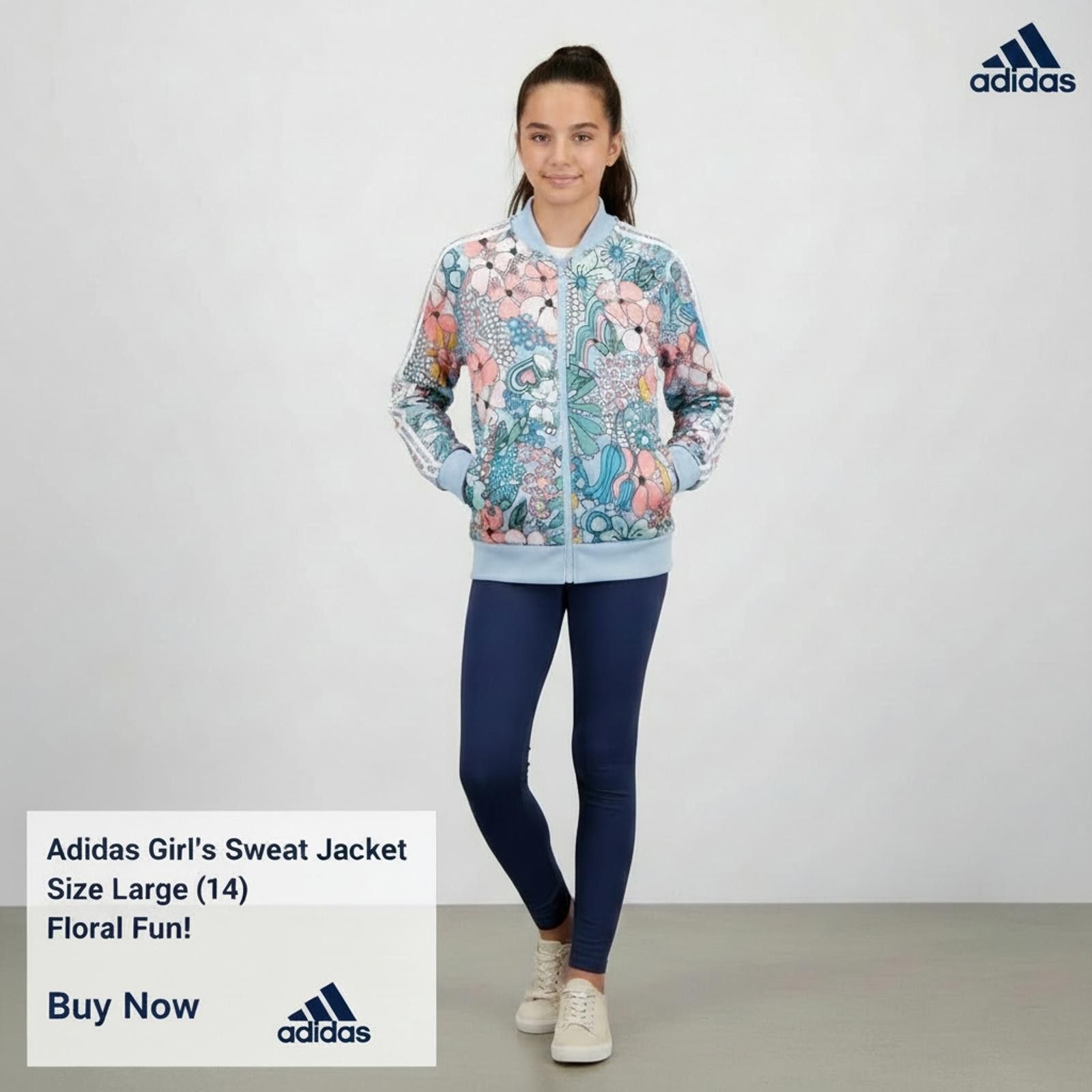 Adidas Adidas Girl's Floral Sweat Jacket Large (14) Size ONE SIZE - 1 Thumbnail