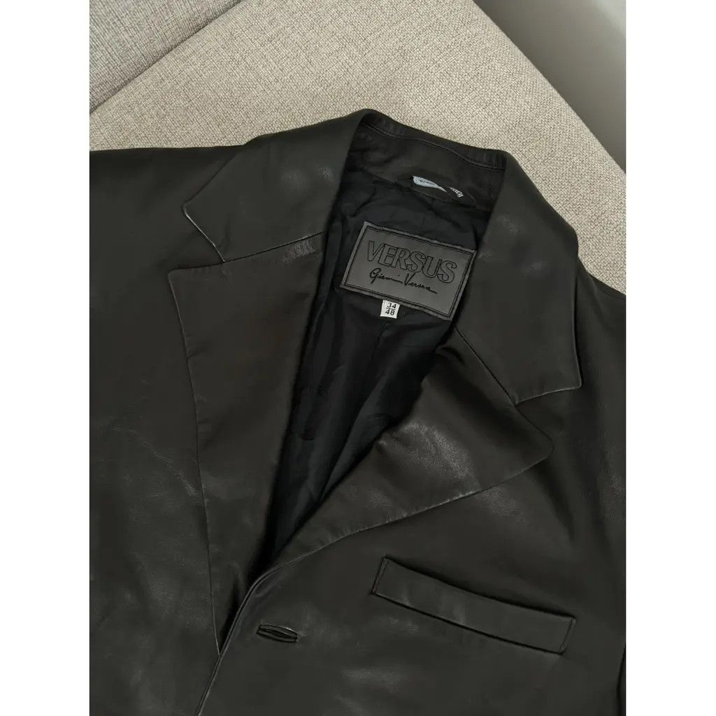 Versace Gianni Versace Leather Black Double Button Blazer IT48 Size XL / US 12-14 / IT 48-50 - 4 Thumbnail