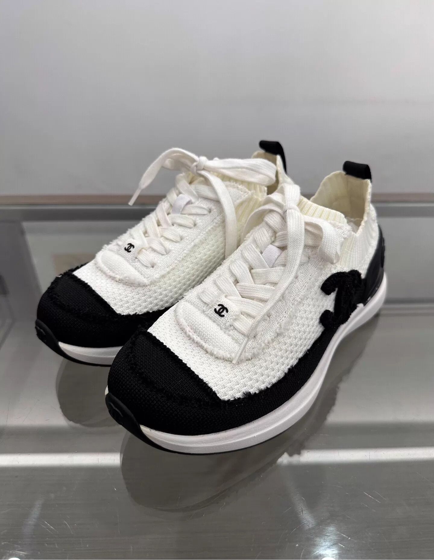 Chanel Chanel Women's Black & White Panda Knit Sock Sneaker Size US 5 / IT 35 - 1 Thumbnail