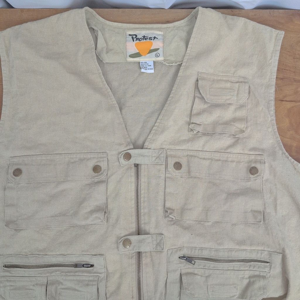 Vintage Vintage Protest Cotton-Linen Blend Outdoor Vest Large Size US L / EU 52-54 / 3 - 3 Thumbnail
