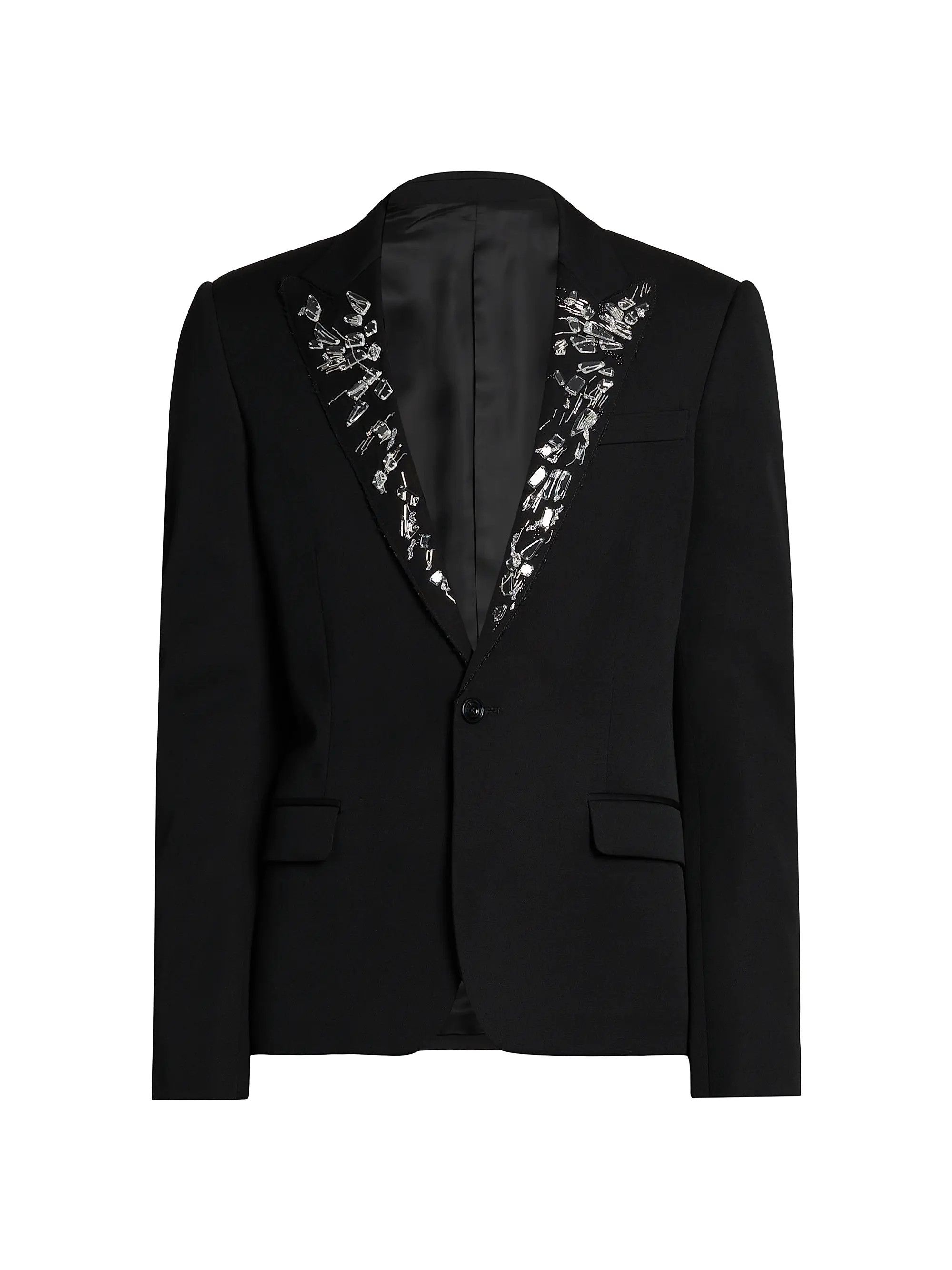 Alexander McQueen o1w1db10925 Embroidered Single-Breasted Wool Jacket in Black Size US XL / EU 56 / 4 - 1 Thumbnail